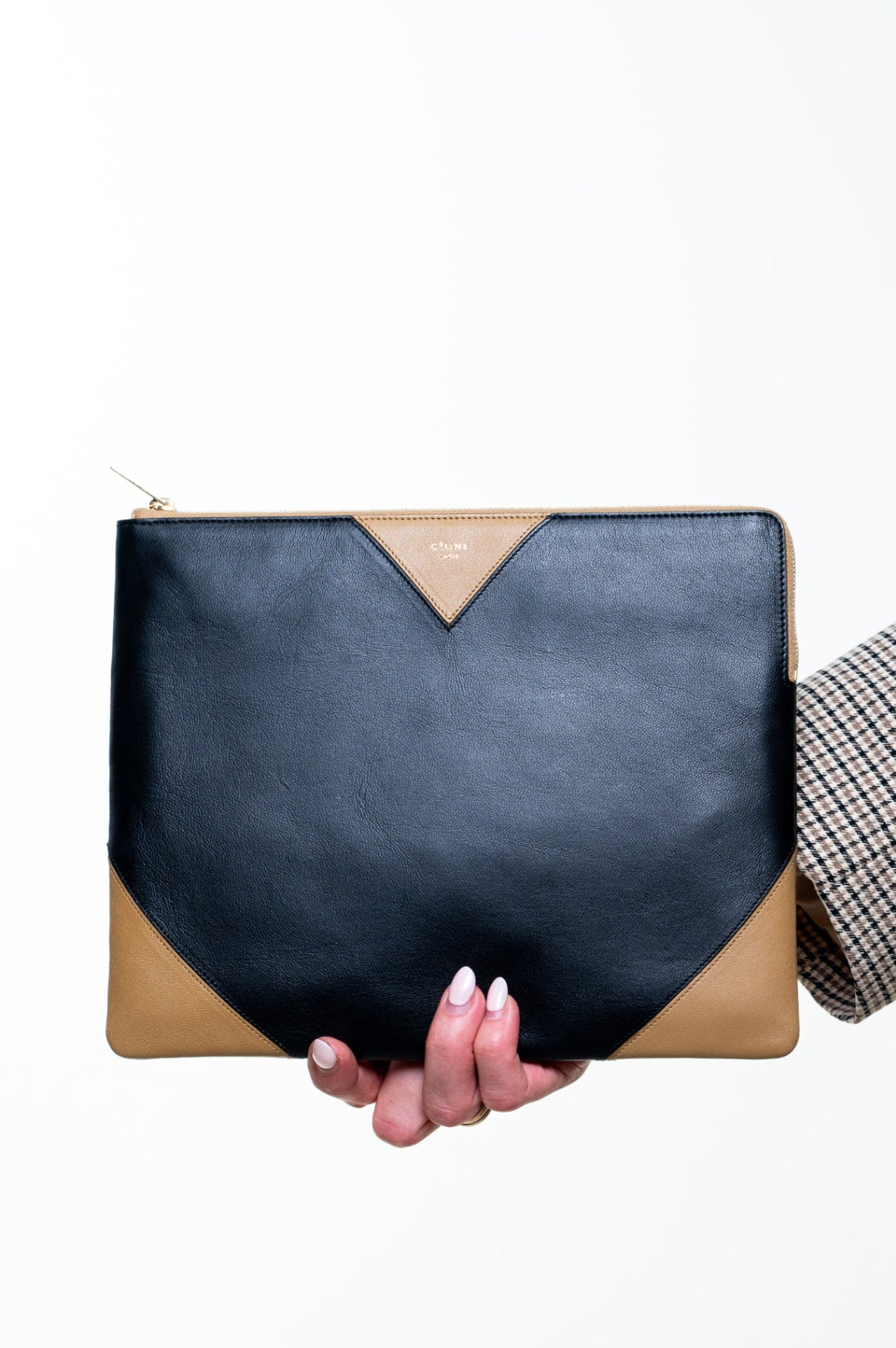 Black and Camel Colorblock Zip Pouch