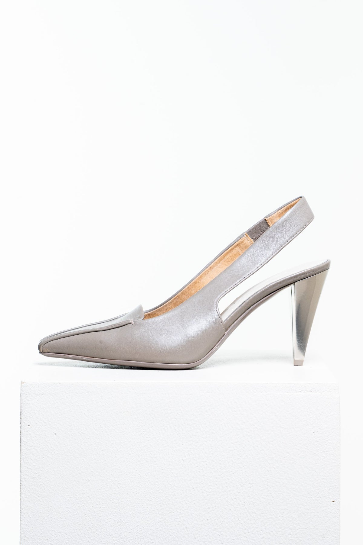 Beige Pointed Toe Slingback Heels