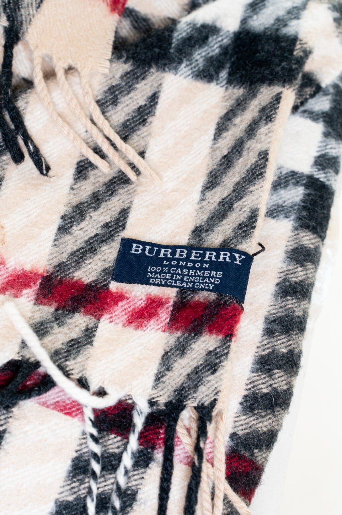 Beige, Black, Red Classic Check Fringed Scarf