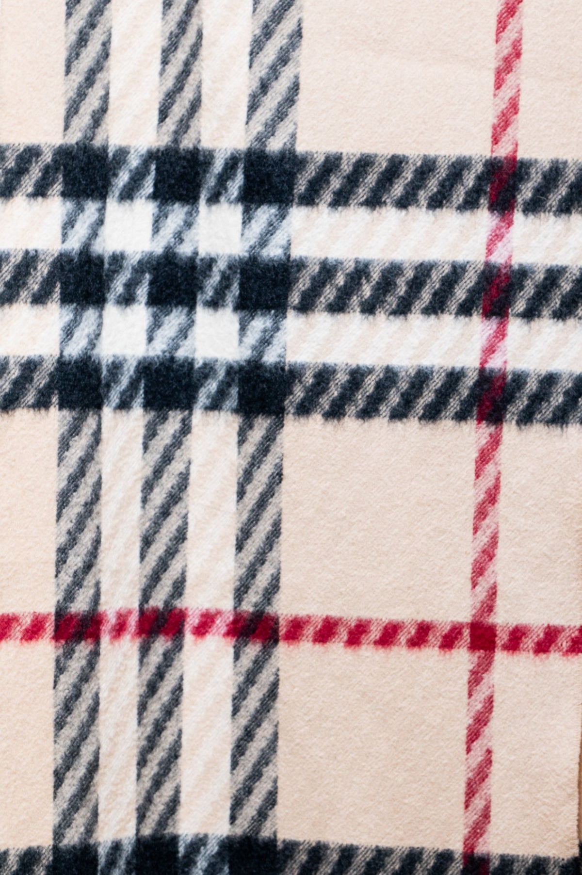Beige, Black, Red Classic Check Fringed Scarf