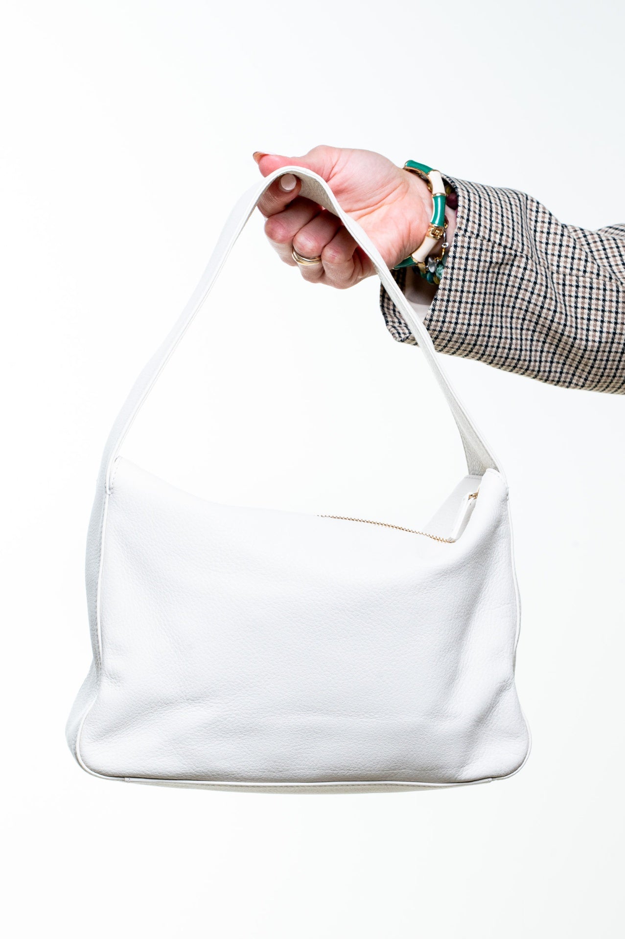 Cream Elena Leather Shoulder Bag