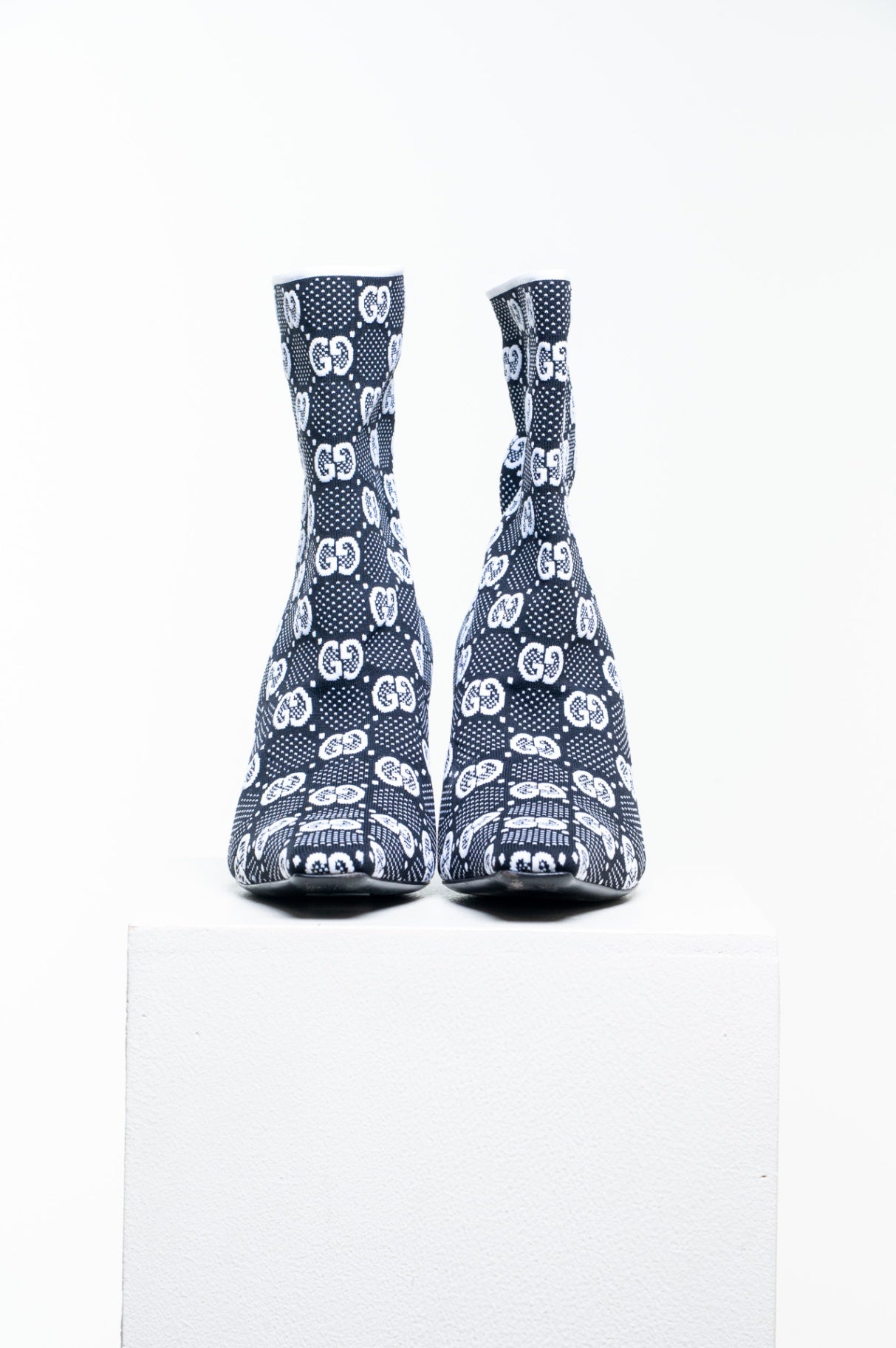 Black and white GG Knit Ankle Boots