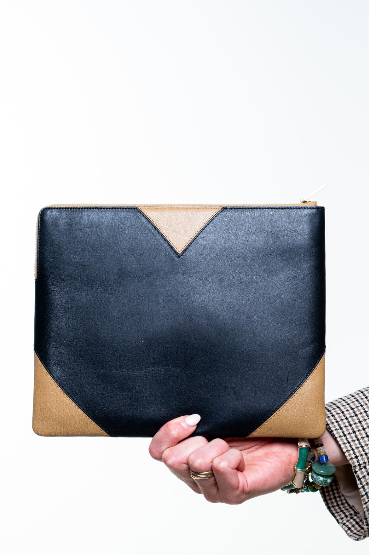 Black and Camel Colorblock Zip Pouch