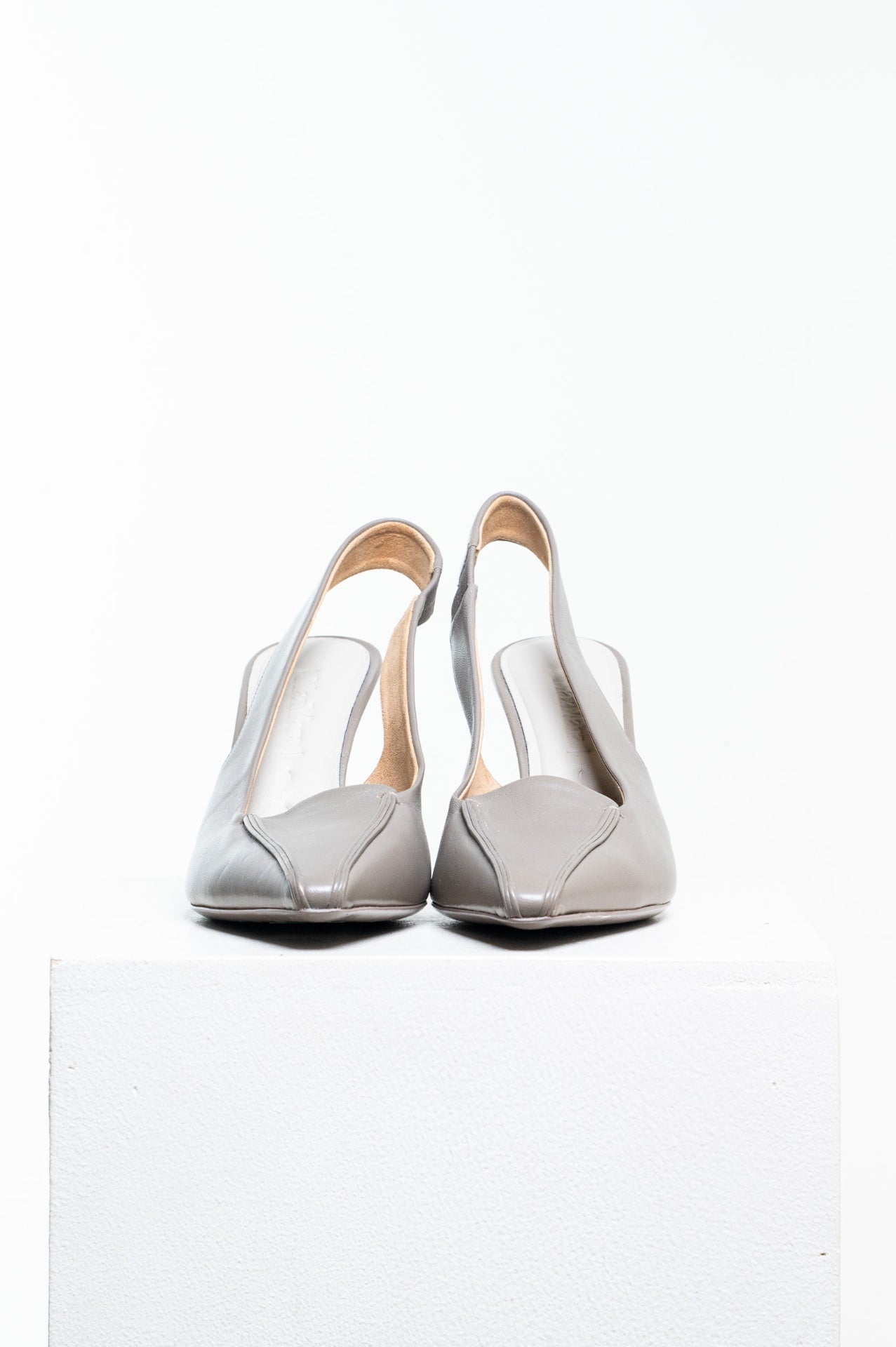 Beige Pointed Toe Slingback Heels