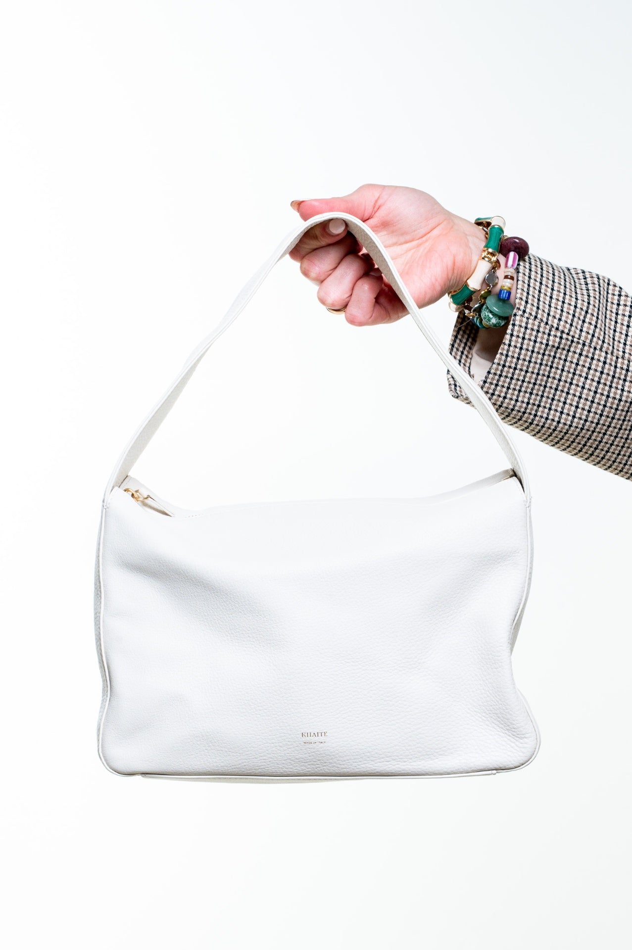 Cream Elena Leather Shoulder Bag