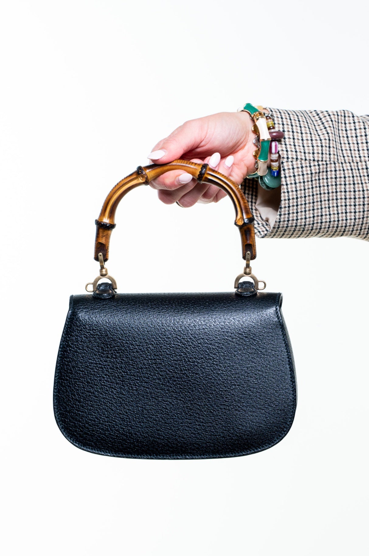 Vintage Black Small Bamboo Handle Bag