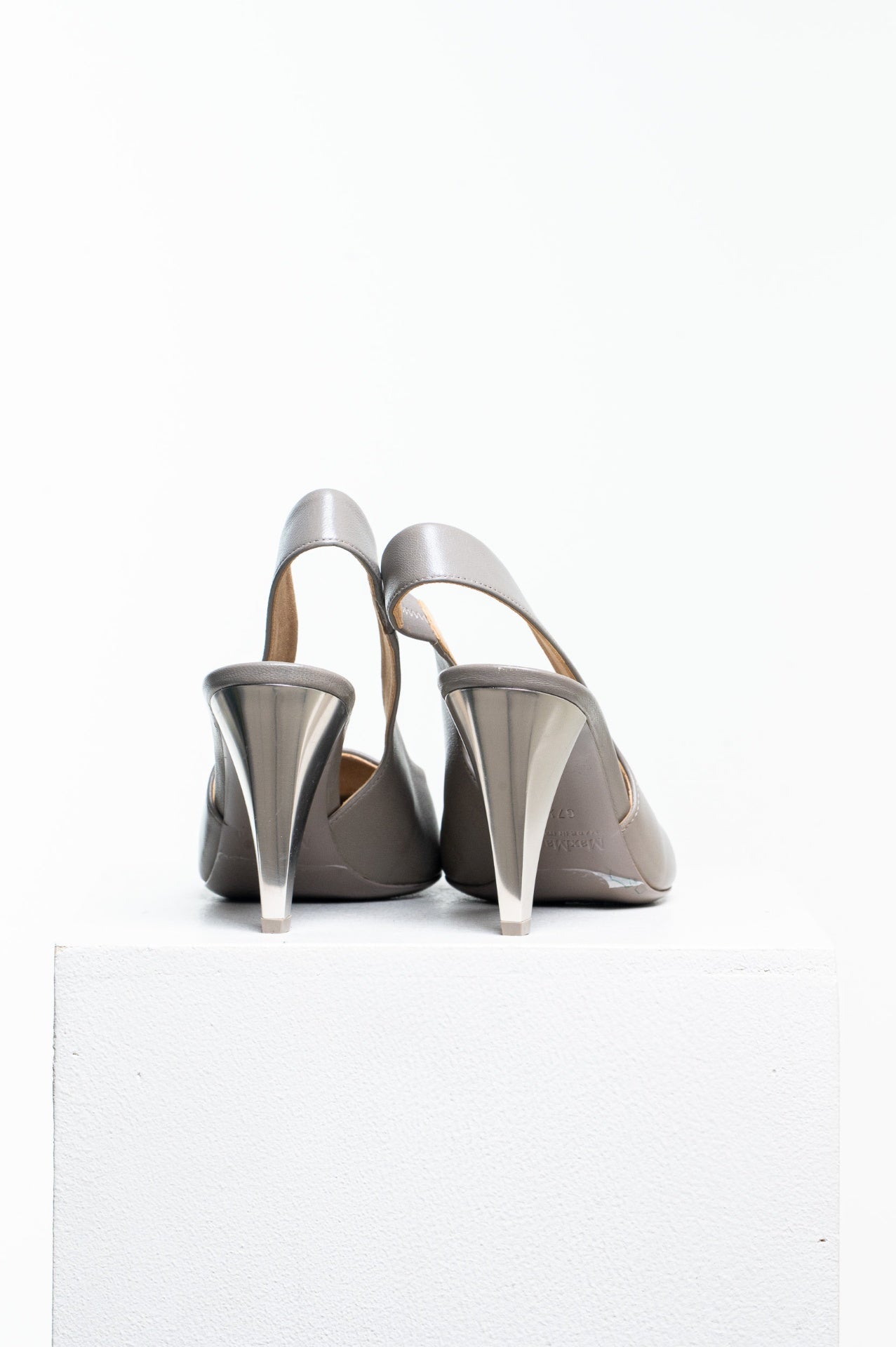 Beige Pointed Toe Slingback Heels