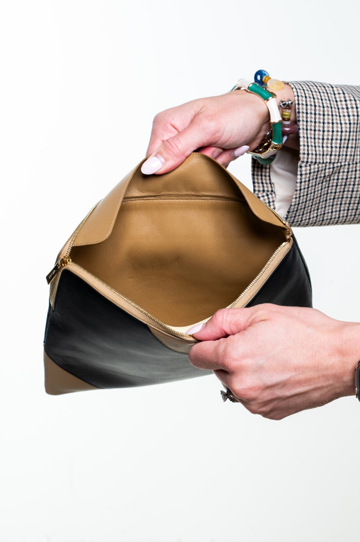 Black and Camel Colorblock Zip Pouch
