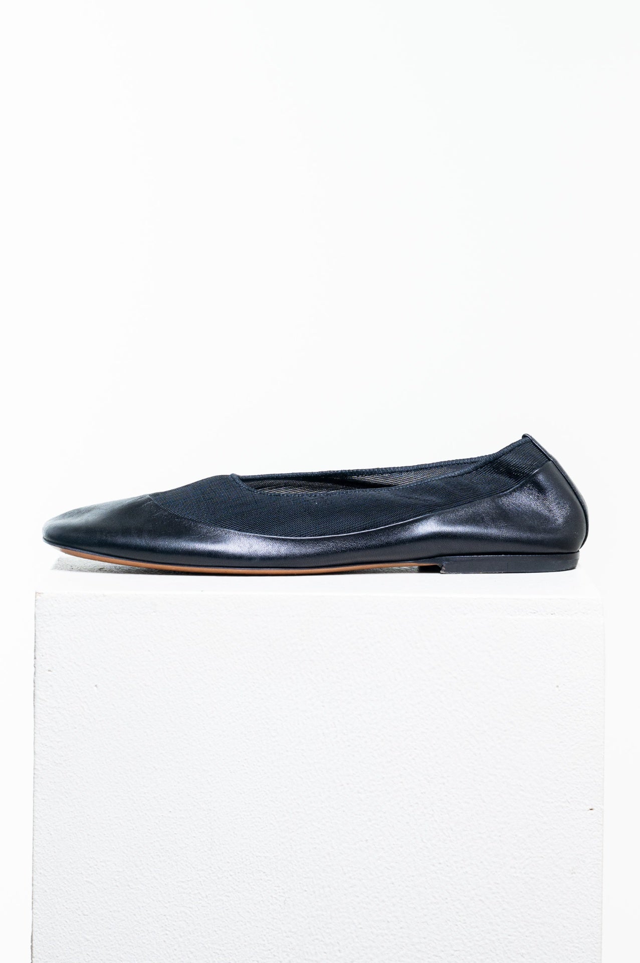 Black Glove Mesh and Leather Ballet Flats