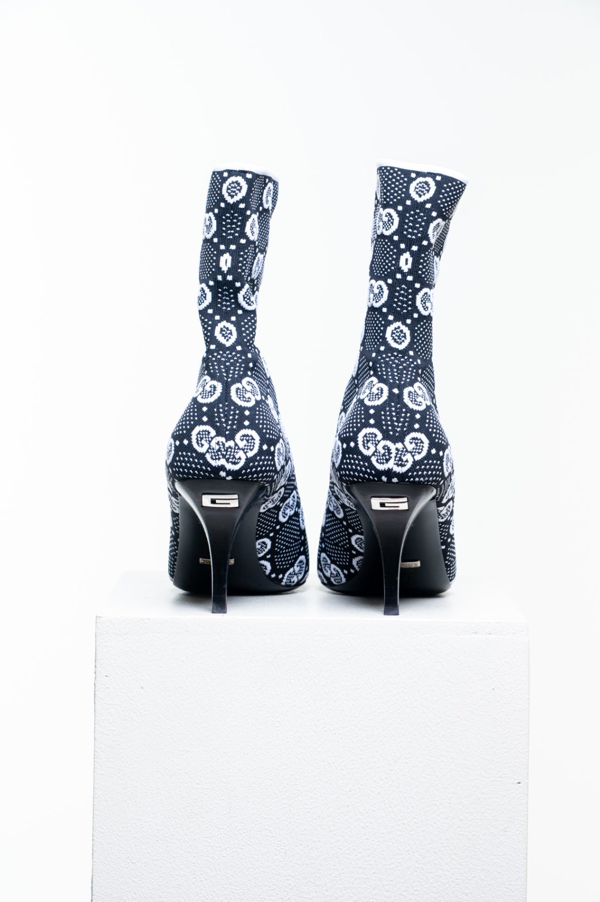 Black and white GG Knit Ankle Boots