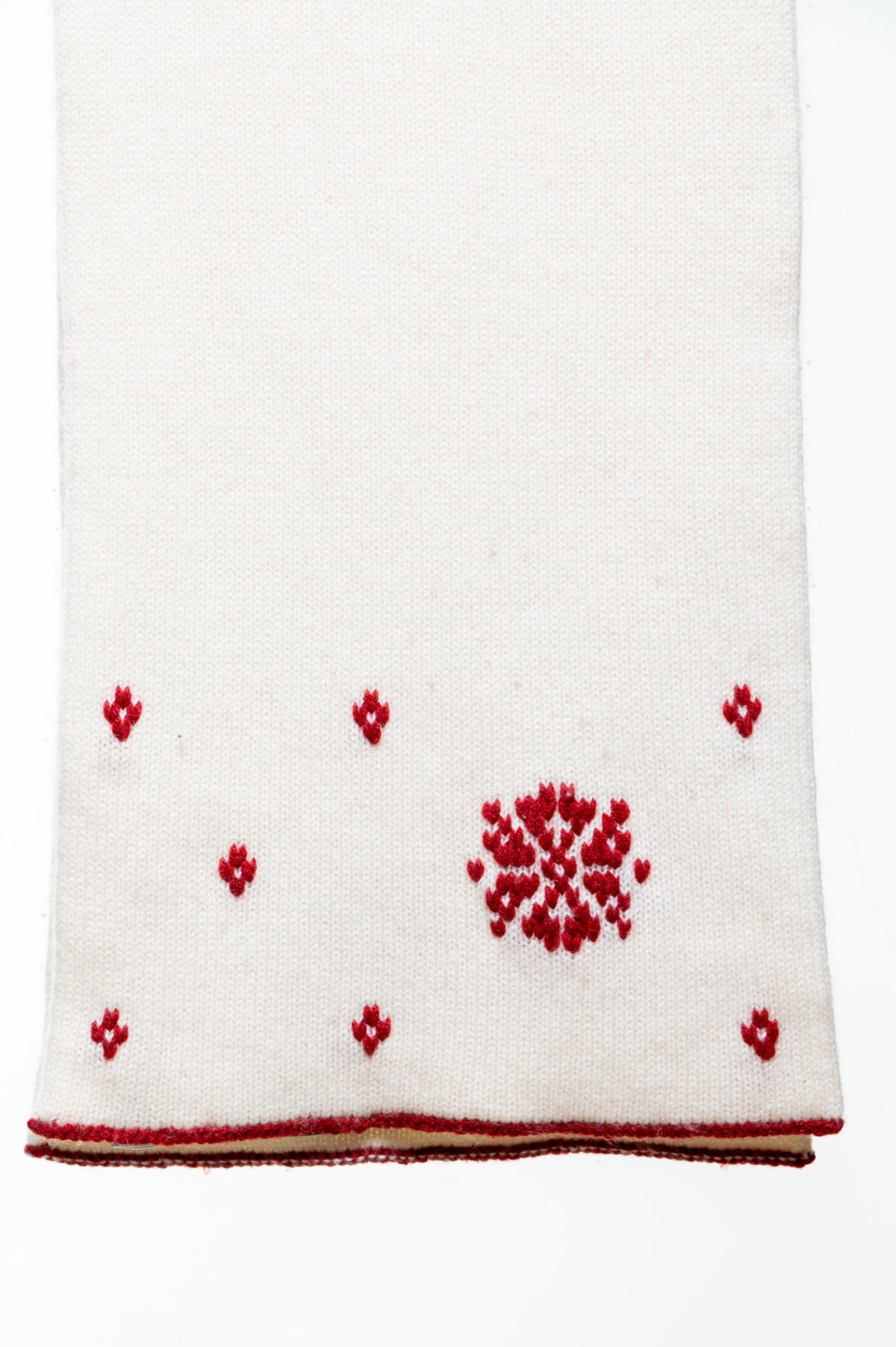 Cream with Red accents Knitted Scarf