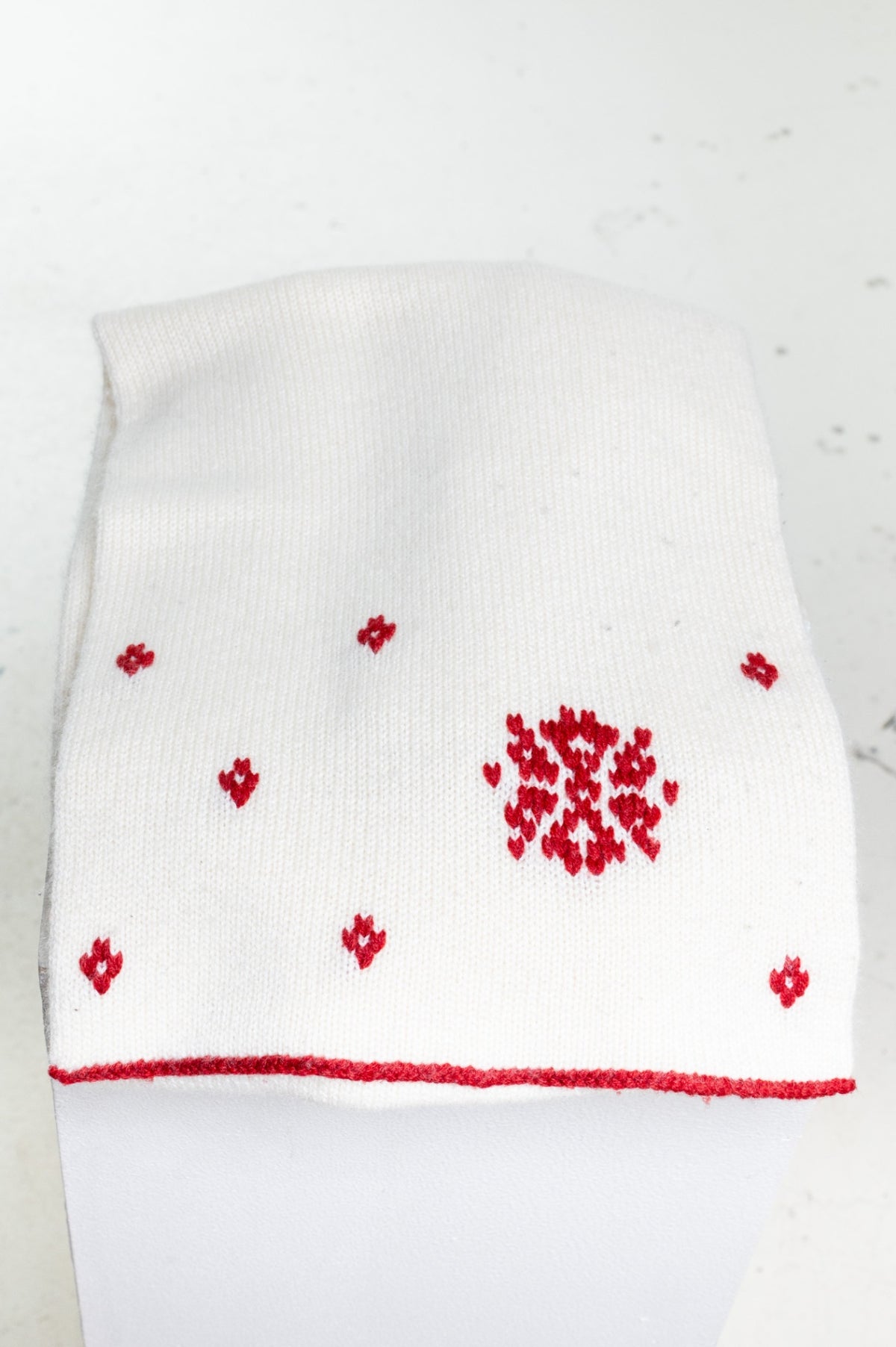 Cream with Red accents Knitted Scarf