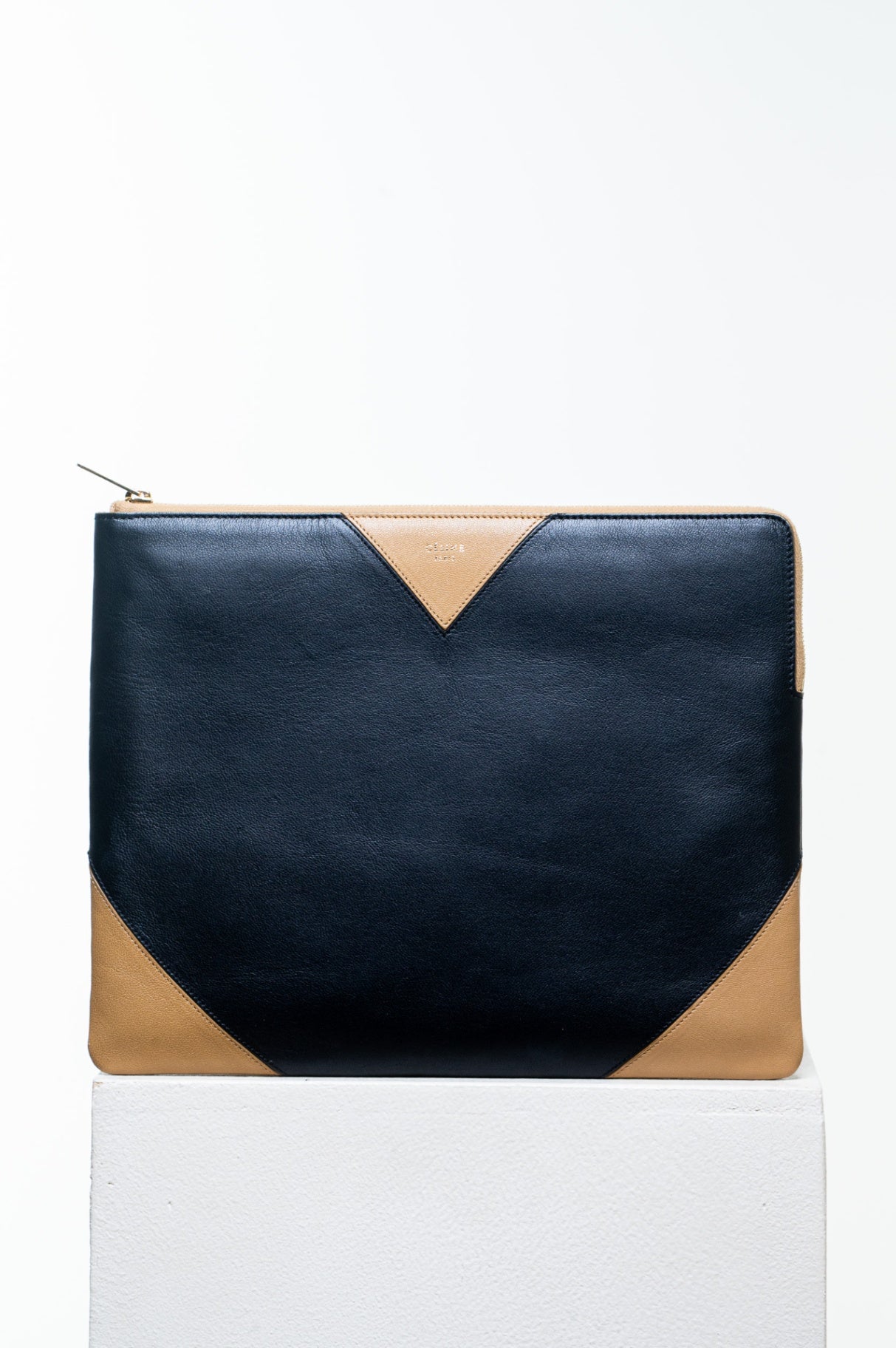 Black and Camel Colorblock Zip Pouch