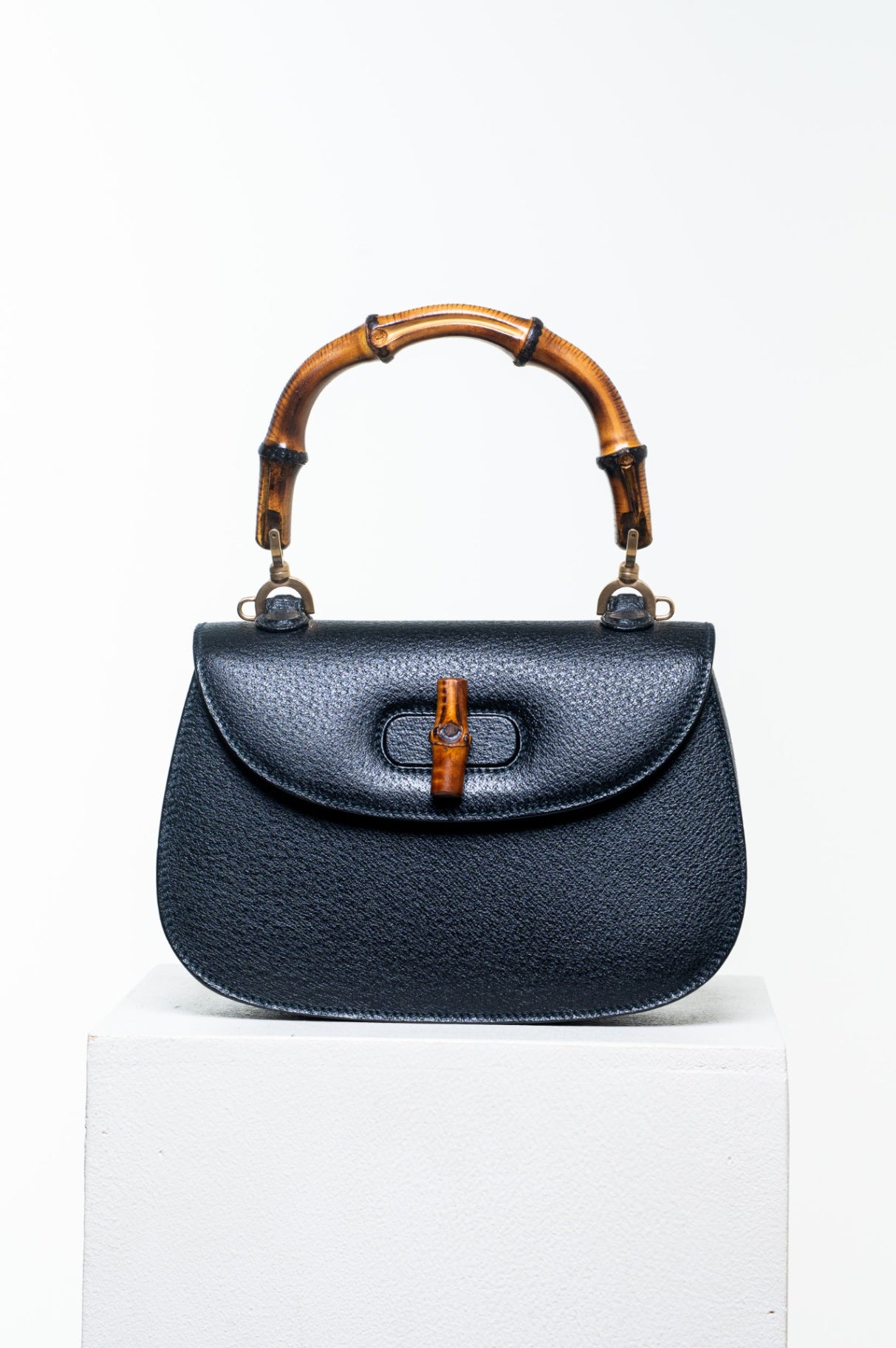 Vintage Black Small Bamboo Handle Bag