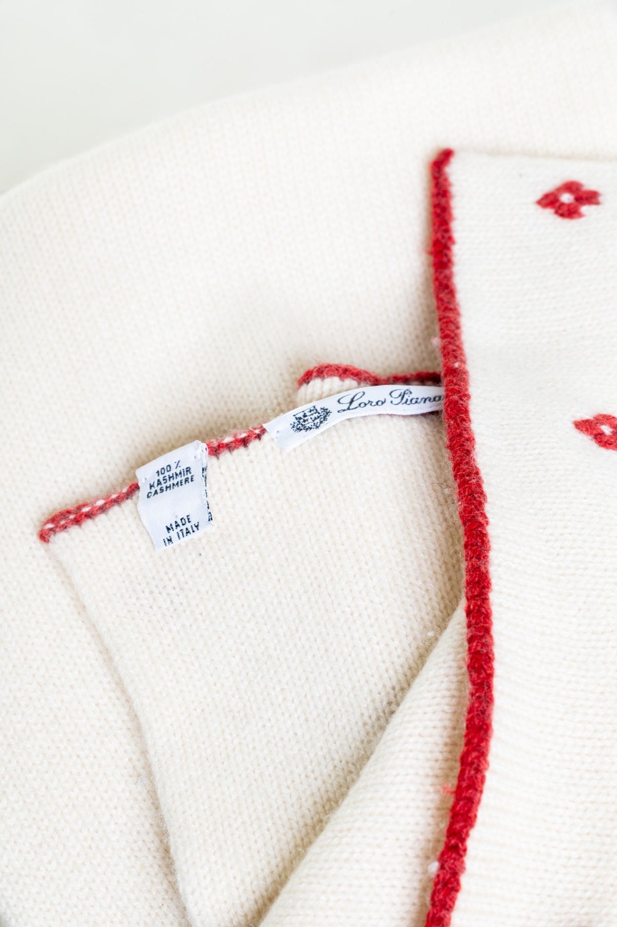 Cream with Red accents Knitted Scarf