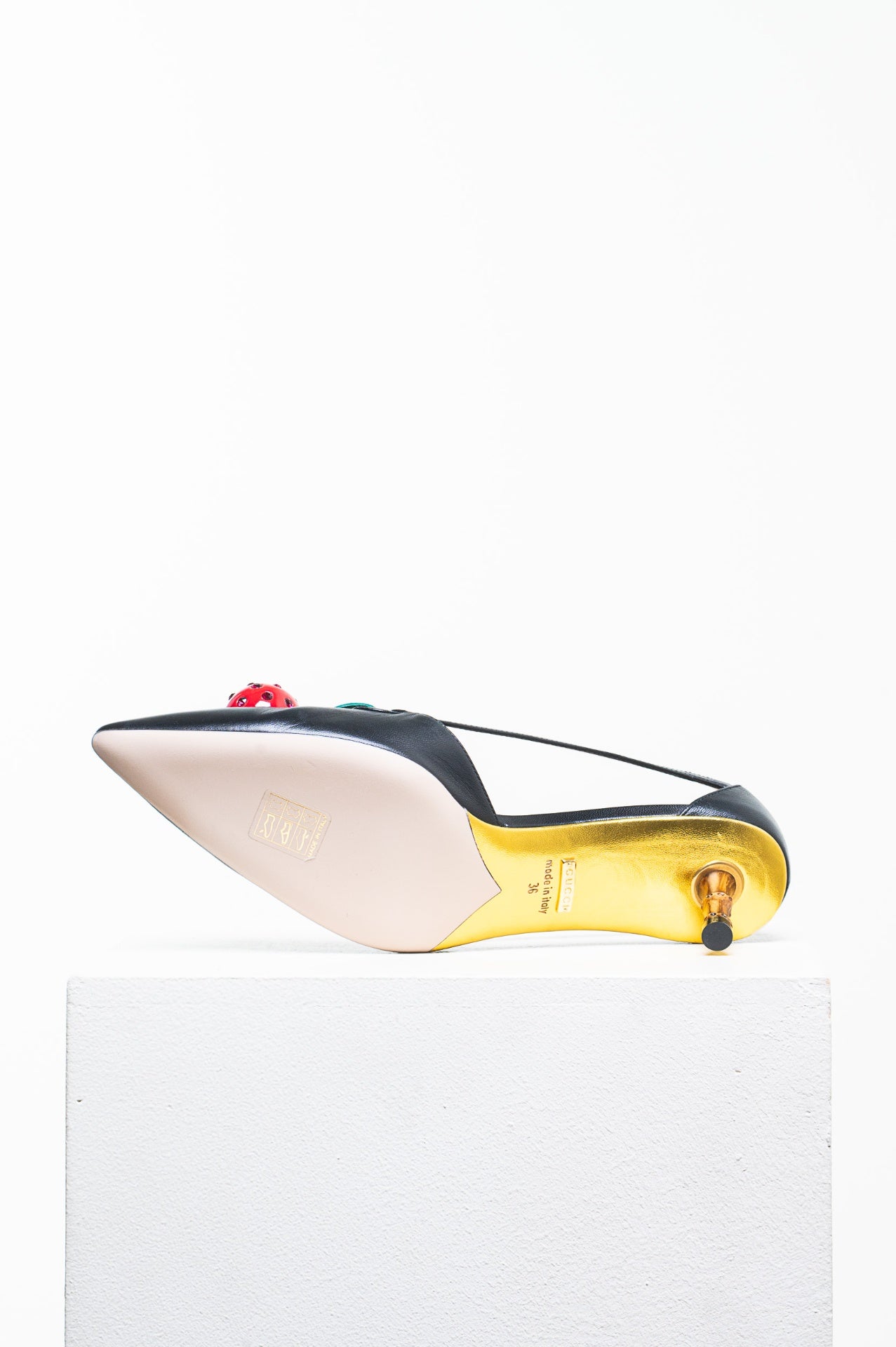 Black Unia Pump w/ Cherry Embellishment and Bamboo Heel