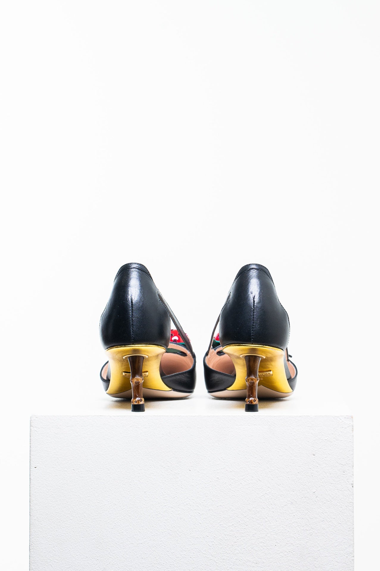 Black Unia Pump w/ Cherry Embellishment and Bamboo Heel