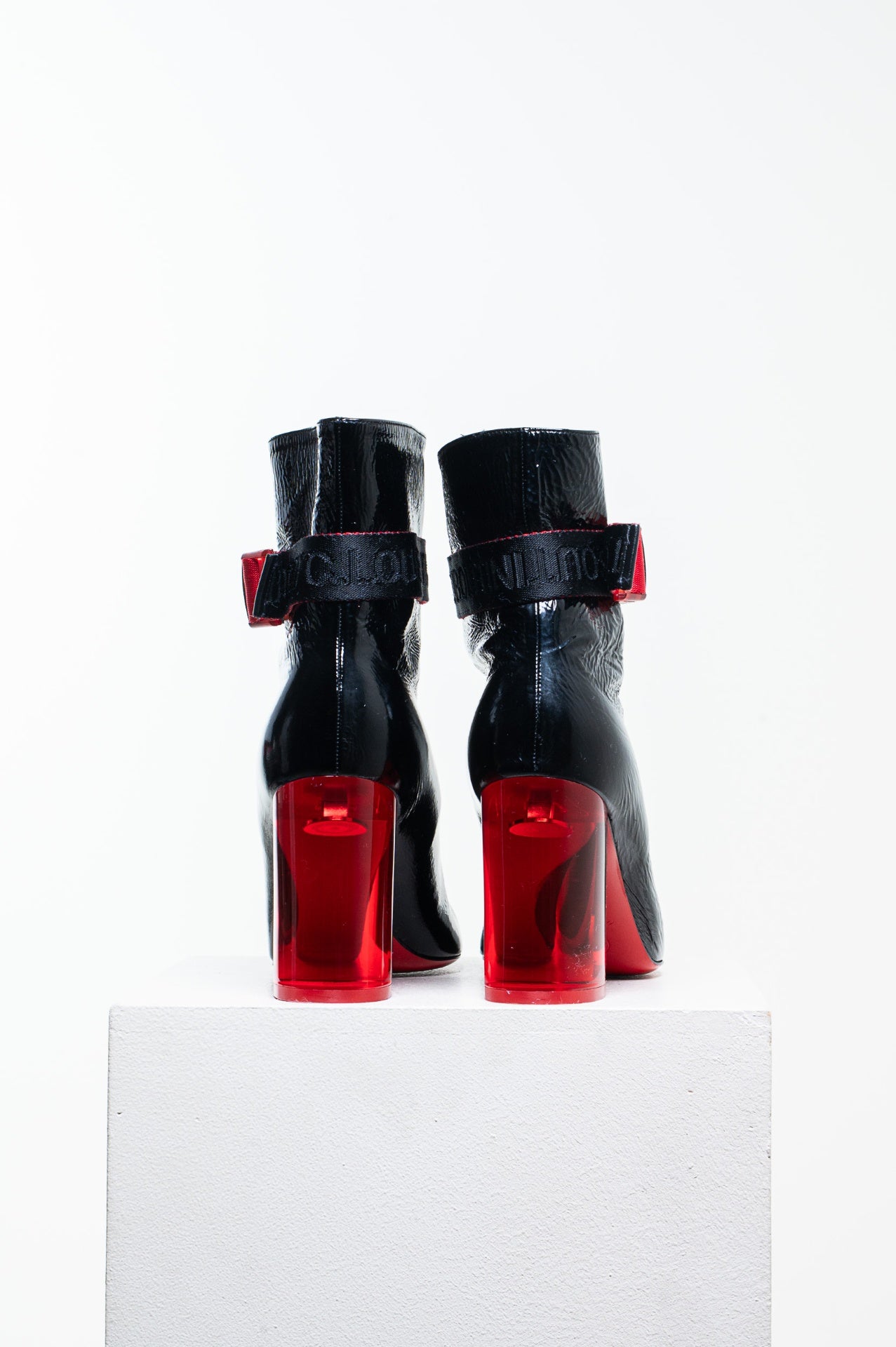Black Telesiege 85 Patent Vogue/Plexi Heel Ankle Boot