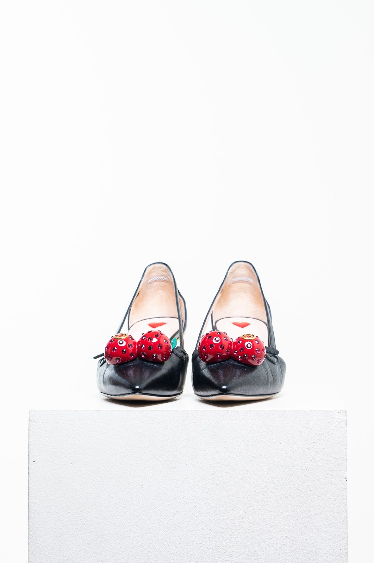 Black Unia Pump w/ Cherry Embellishment and Bamboo Heel