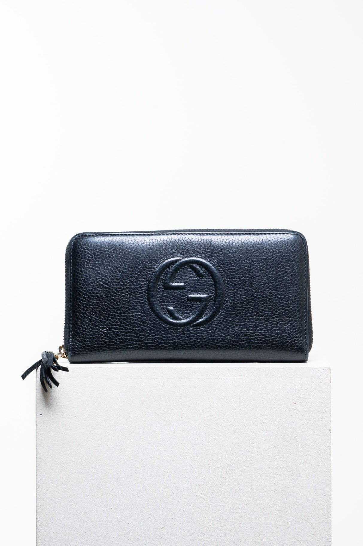 Black Pebbled Calfskin Soho Zip Around Wallet