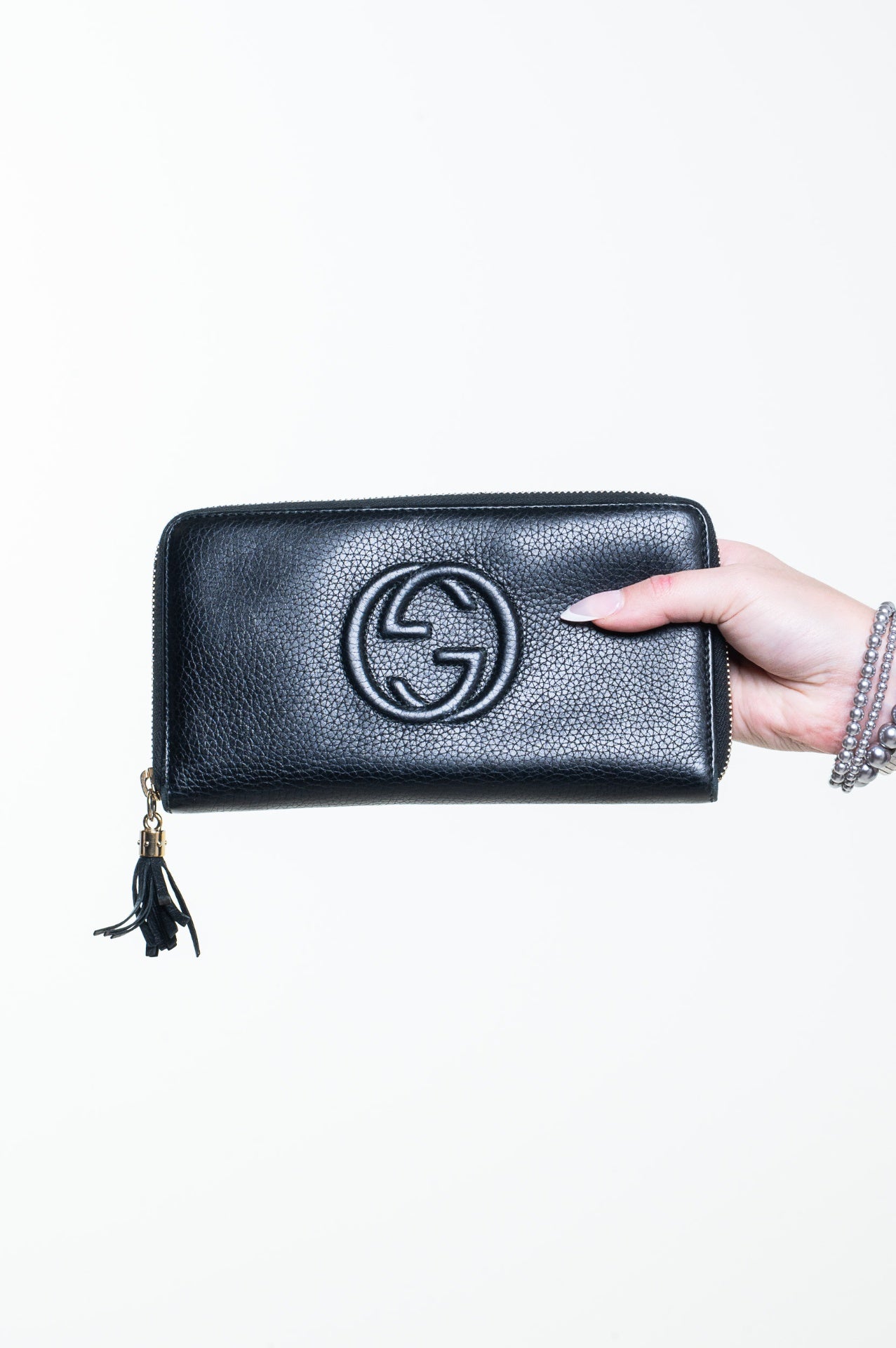 Black Pebbled Calfskin Soho Zip Around Wallet