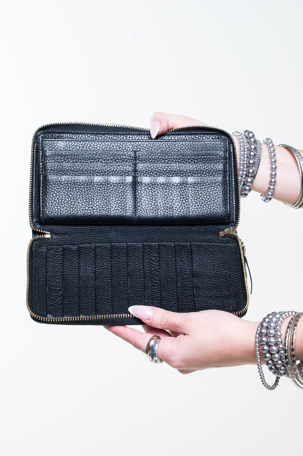 Black Pebbled Calfskin Soho Zip Around Wallet