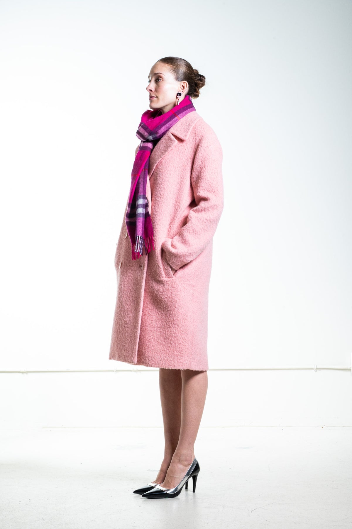 Pink Checked Fringed Edge Scarf