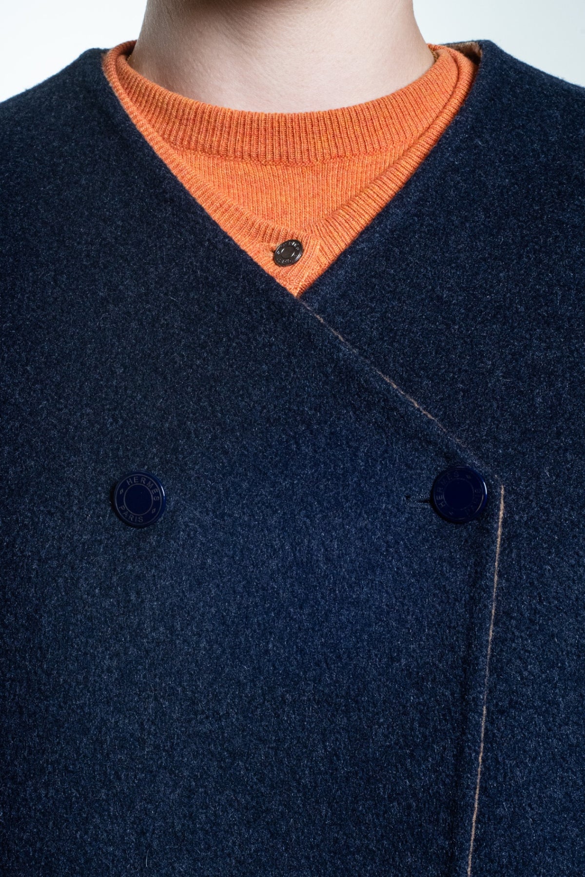 Navy Blue and Tan Cashmere Cropped Jacket