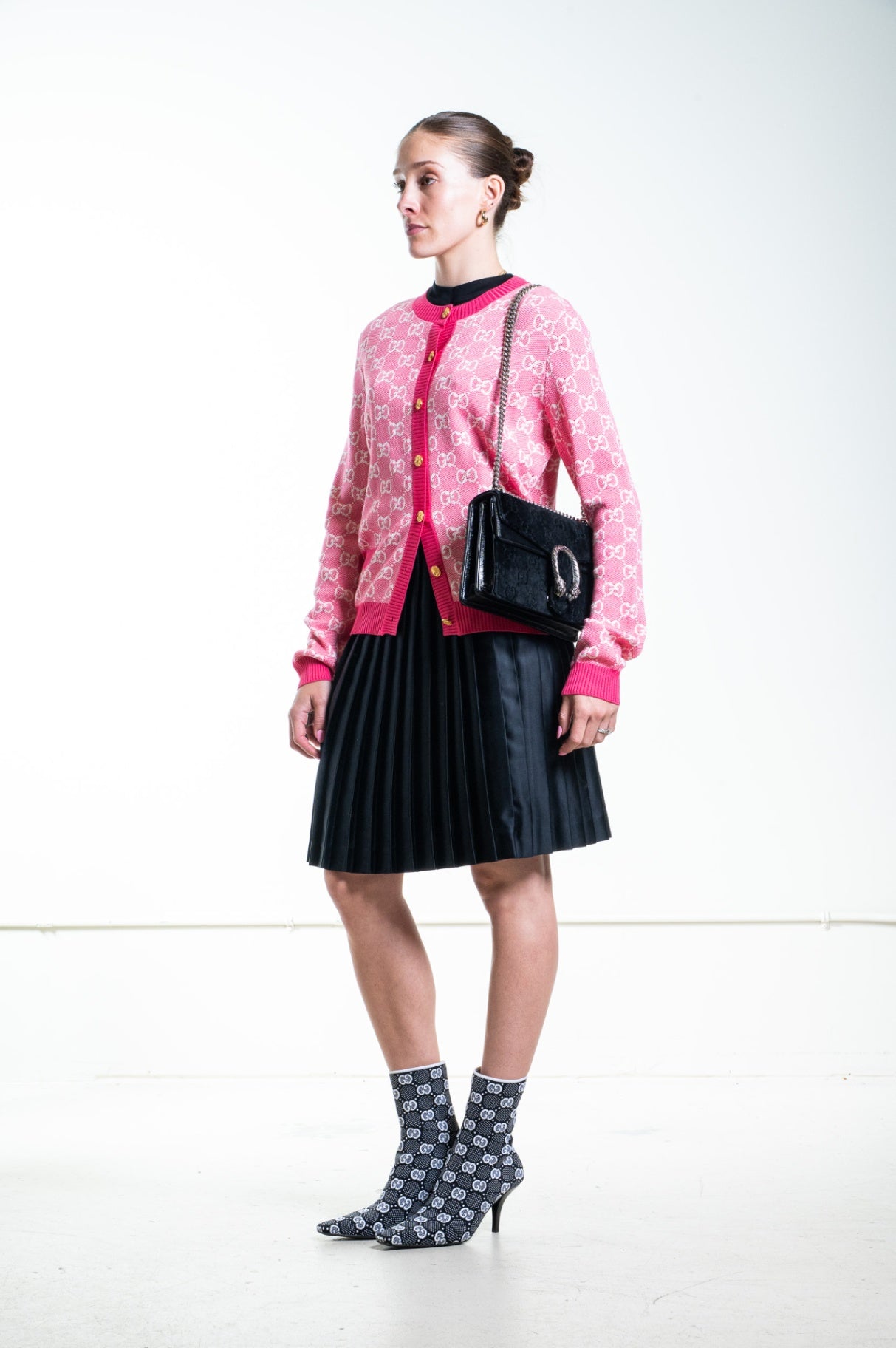 Pink GG Jacquard Wool-Blend Cardigan