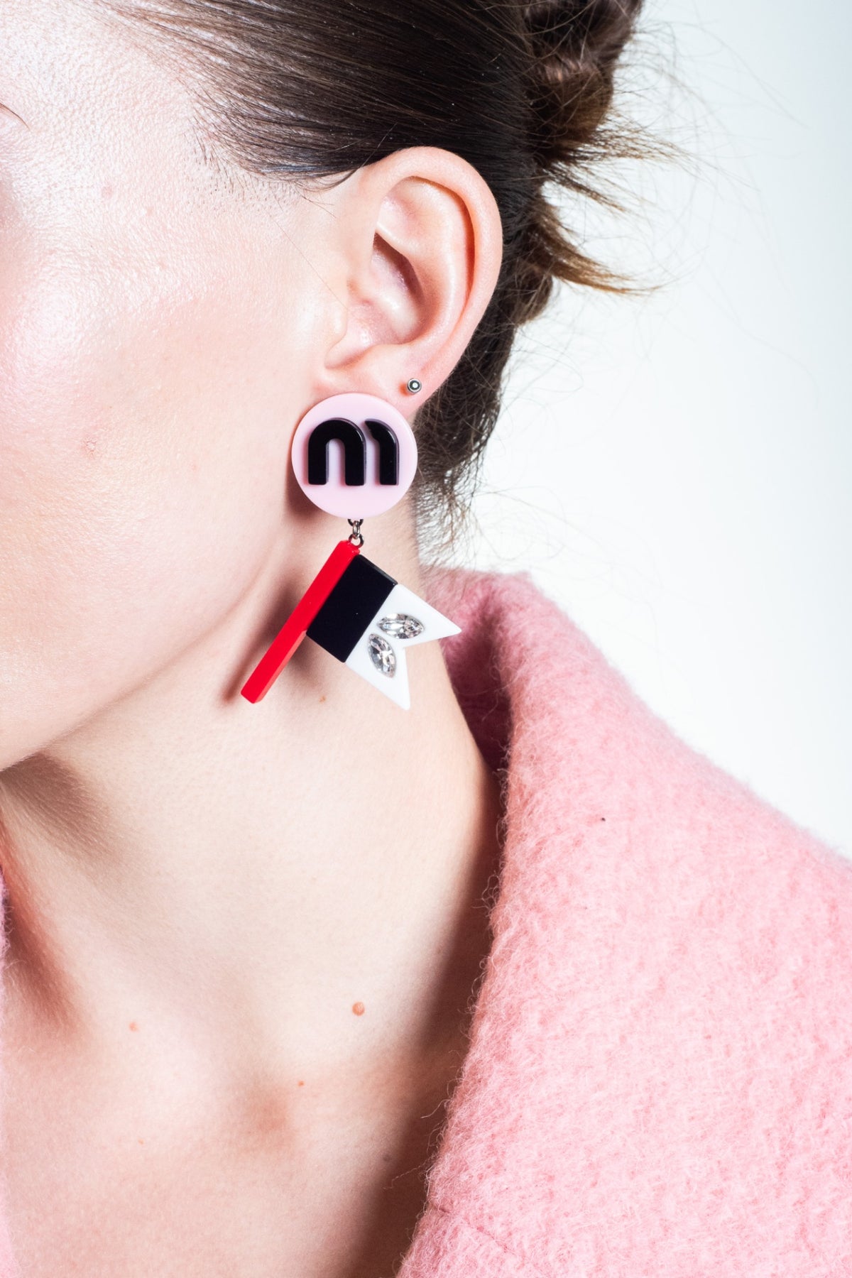 Pink, Black, Red Race Flag Clip-On Earrings