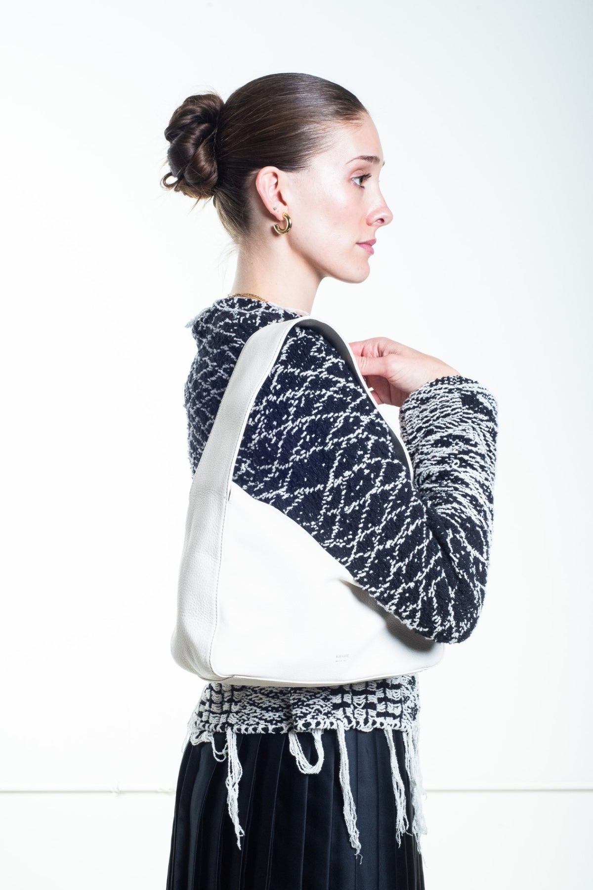 Cream Elena Leather Shoulder Bag