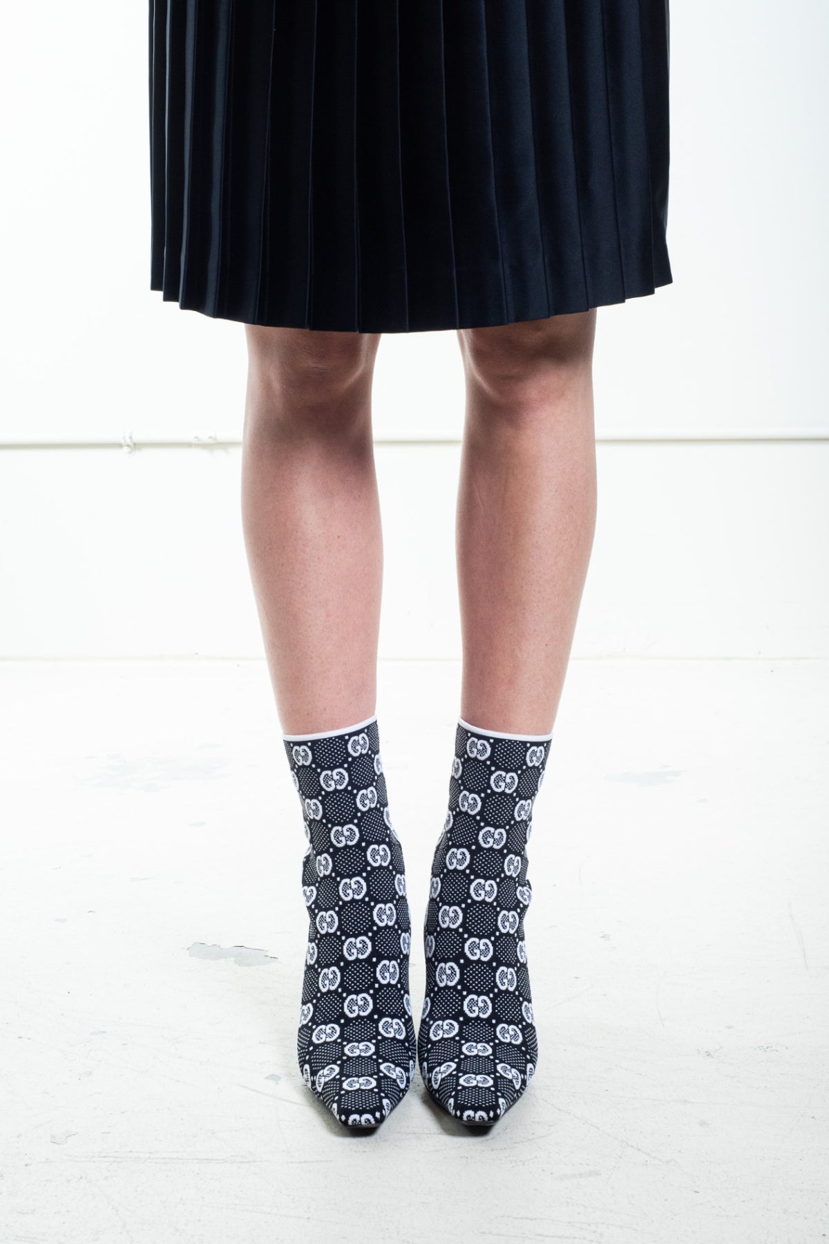 Black and white GG Knit Ankle Boots