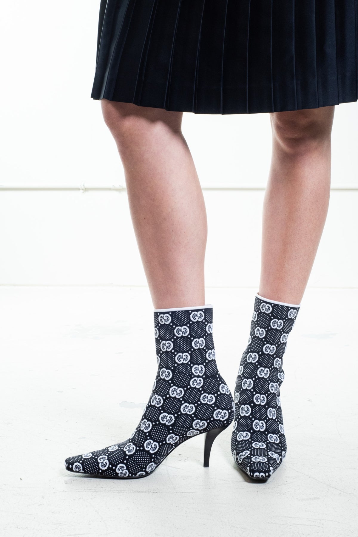 Black and white GG Knit Ankle Boots