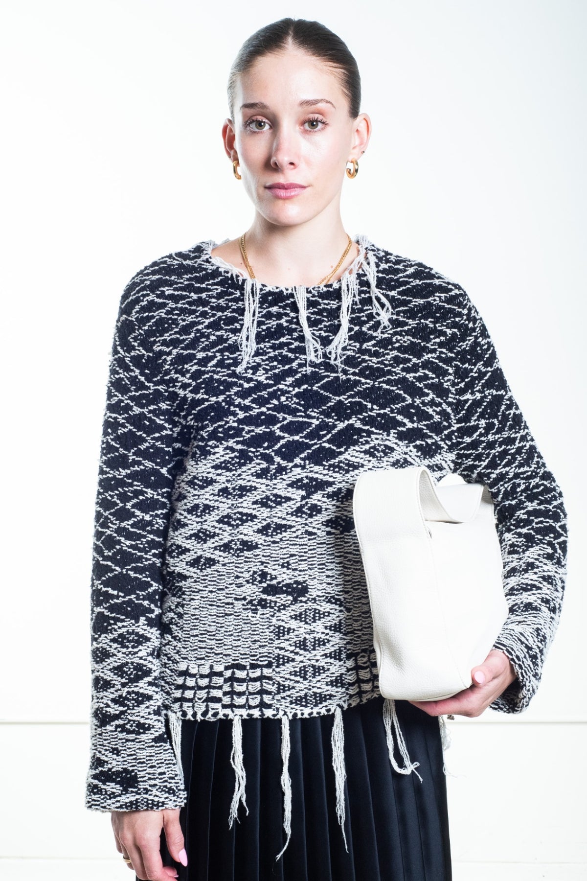 Cream Elena Leather Shoulder Bag
