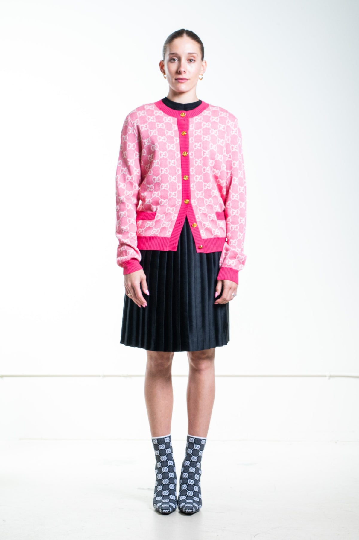 Pink GG Jacquard Wool-Blend Cardigan