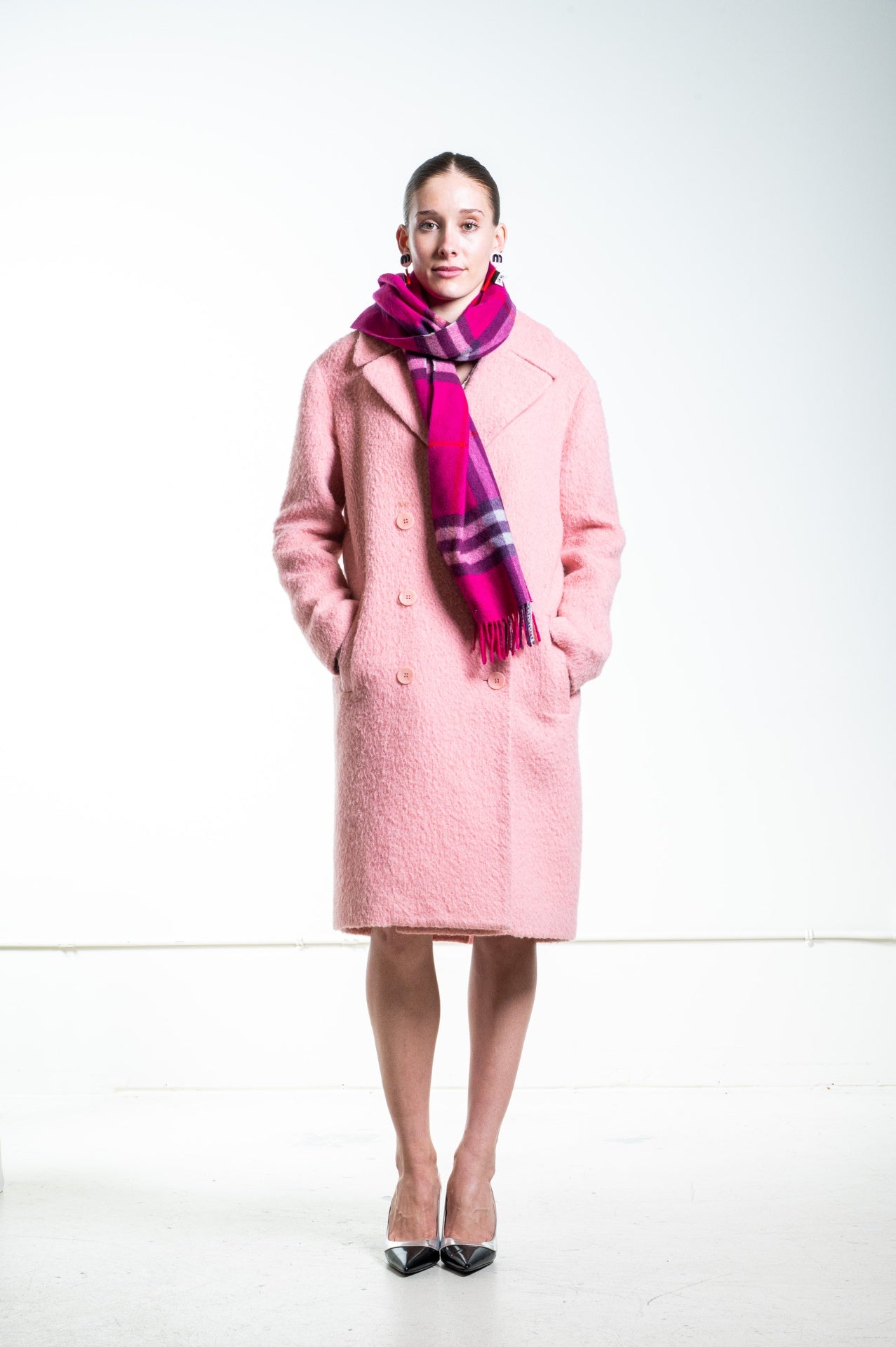 Pink Checked Fringed Edge Scarf