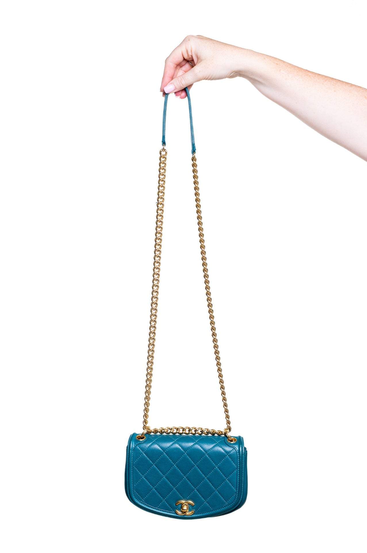 Teal Mini Lambskin Curved Shoulder Bag