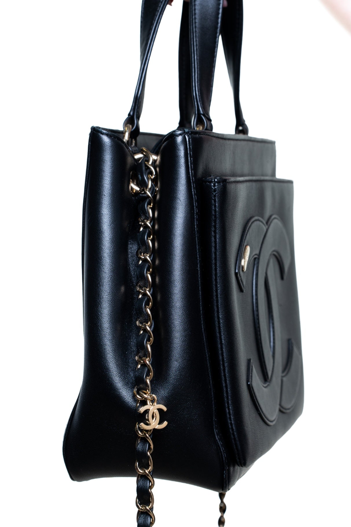 Black Small Lambskin CC Mania Shopping Tote