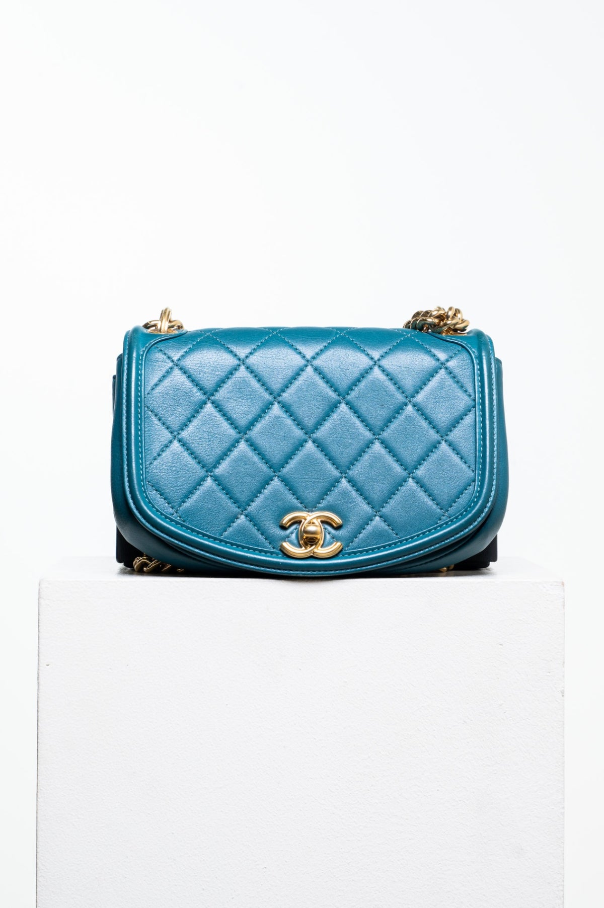 Teal Mini Lambskin Curved Shoulder Bag