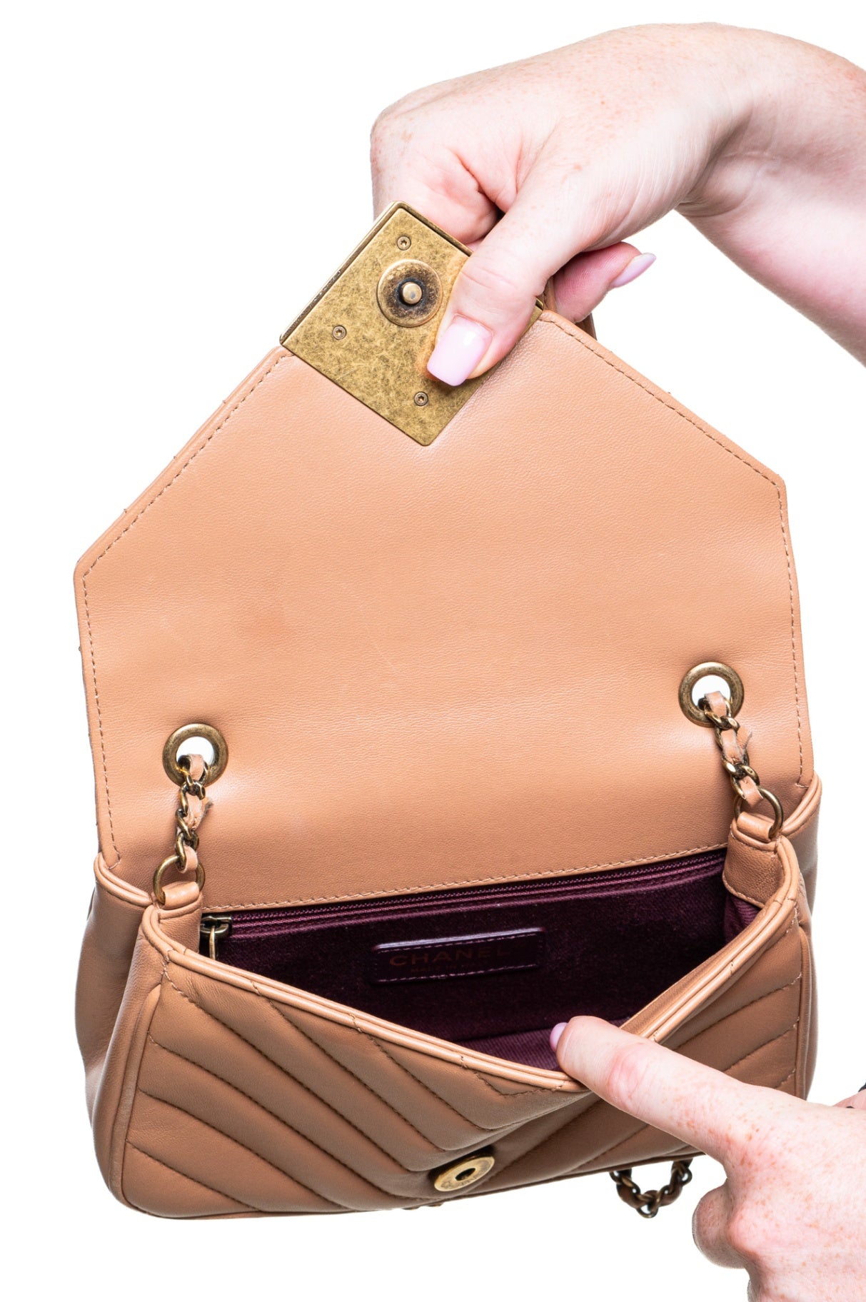 Brown Mini Lambskin Chevron Pyramid CC Flap Bag