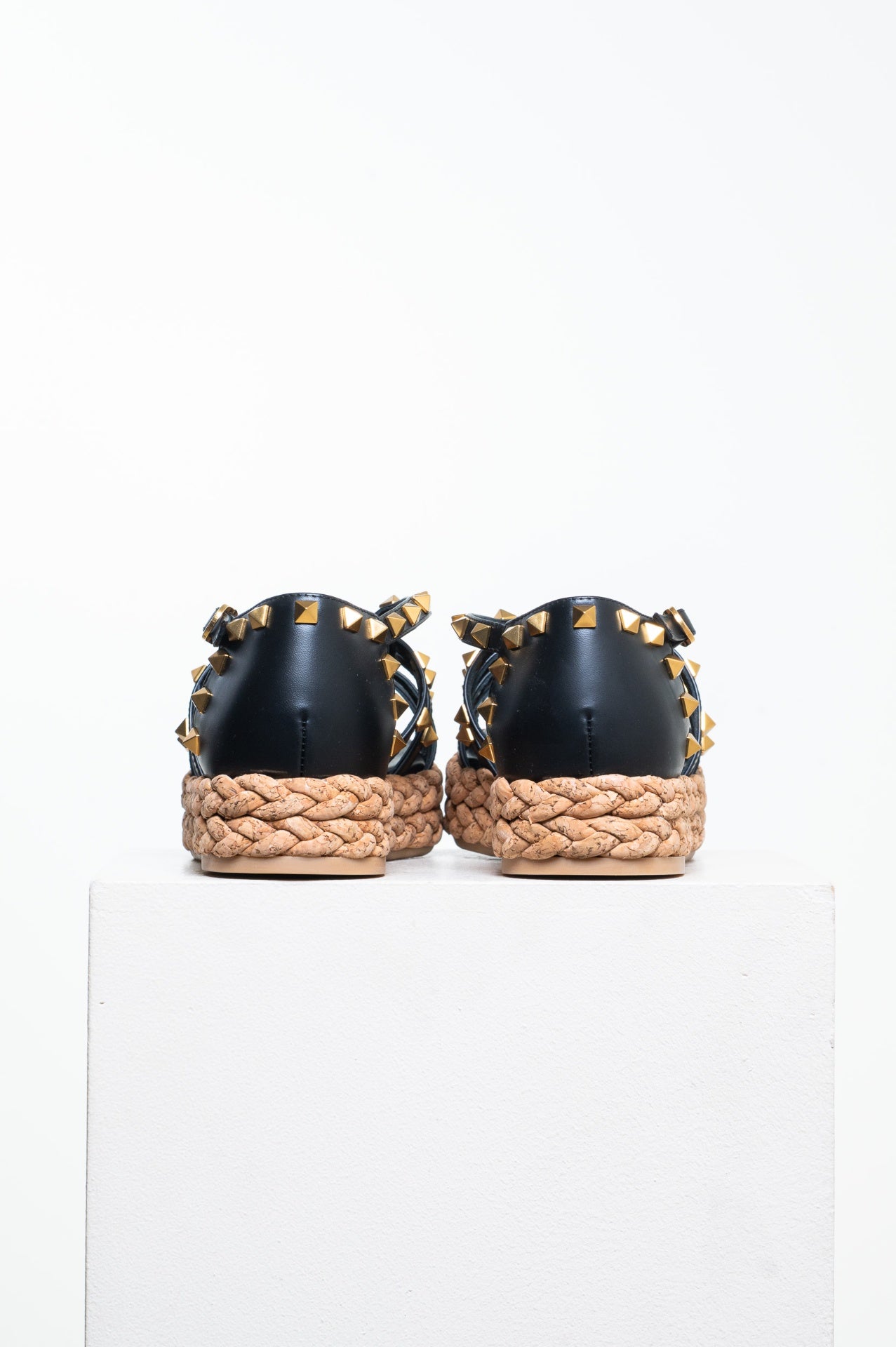 Black Rockstud Leather Fisherman Espadrille