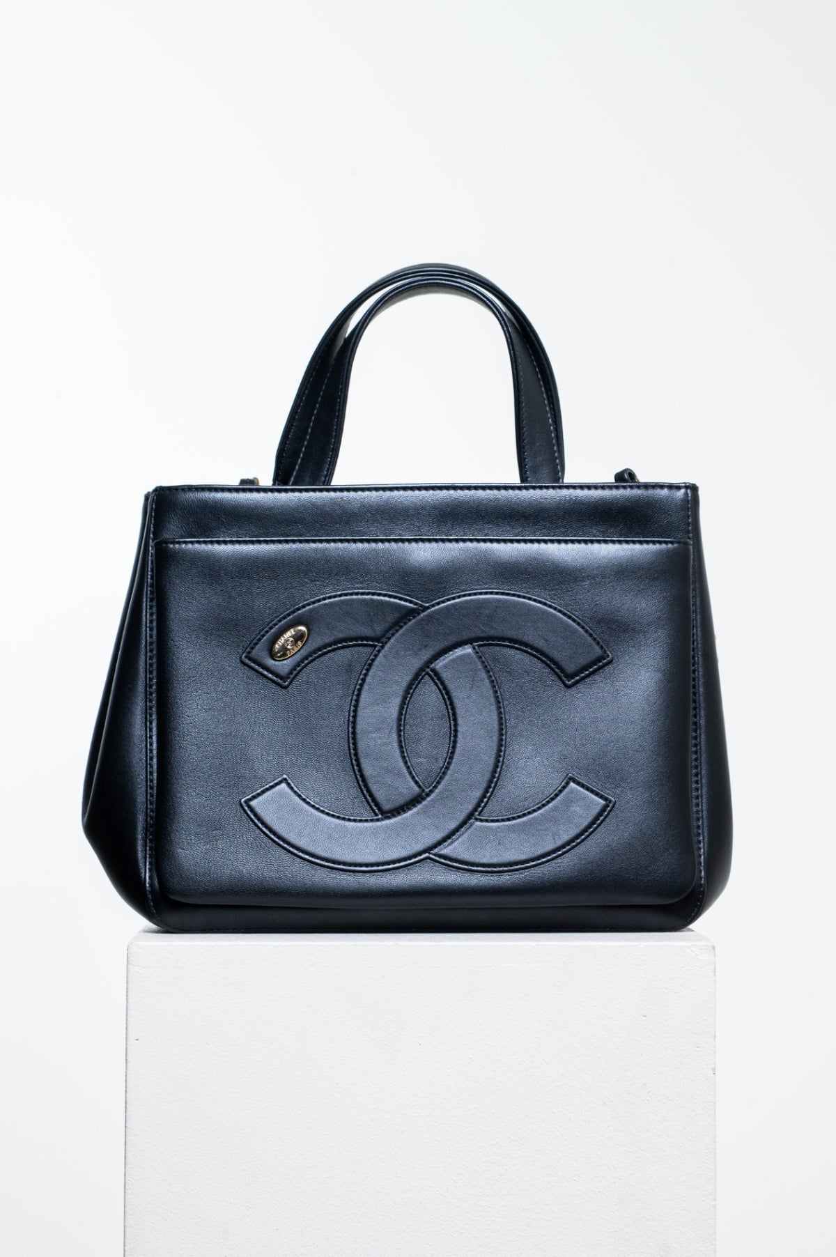 Black Small Lambskin CC Mania Shopping Tote