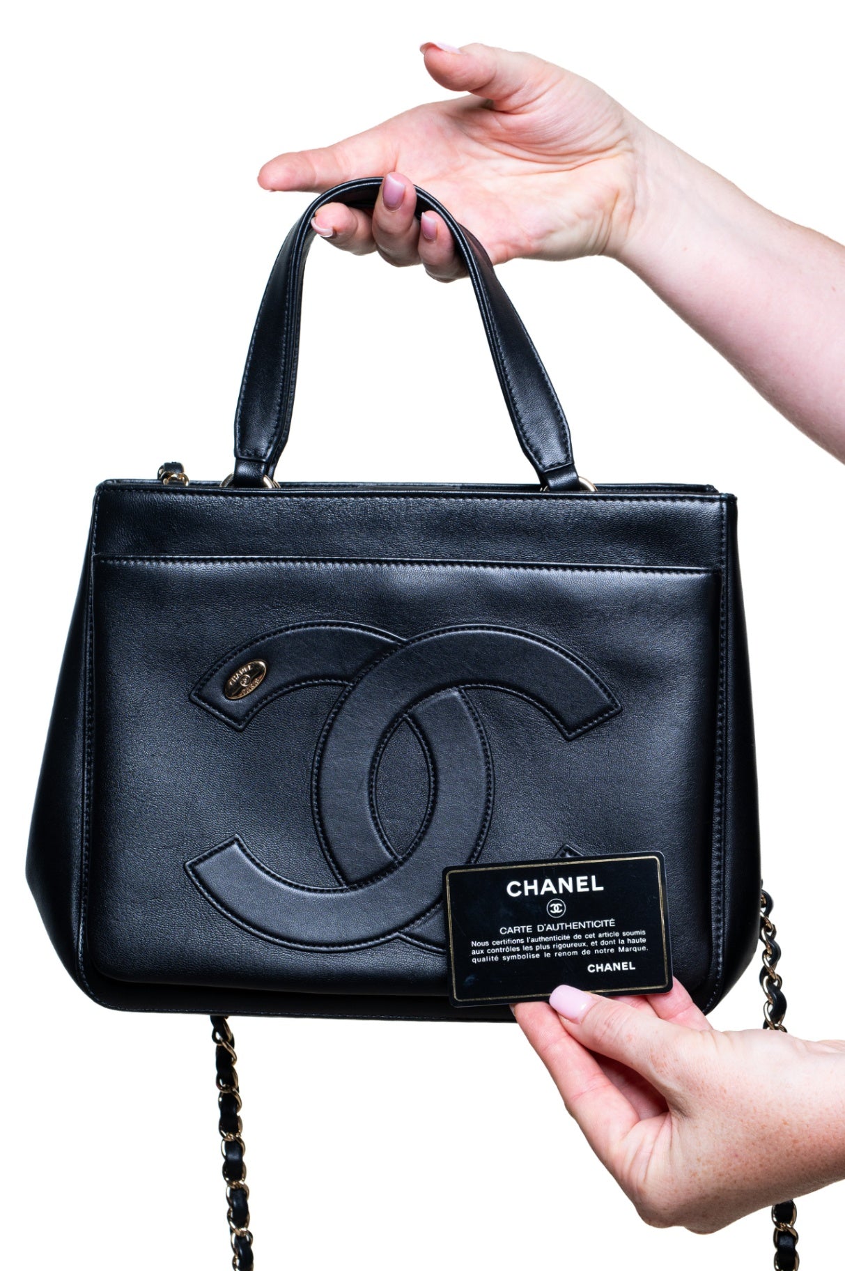 Black Small Lambskin CC Mania Shopping Tote