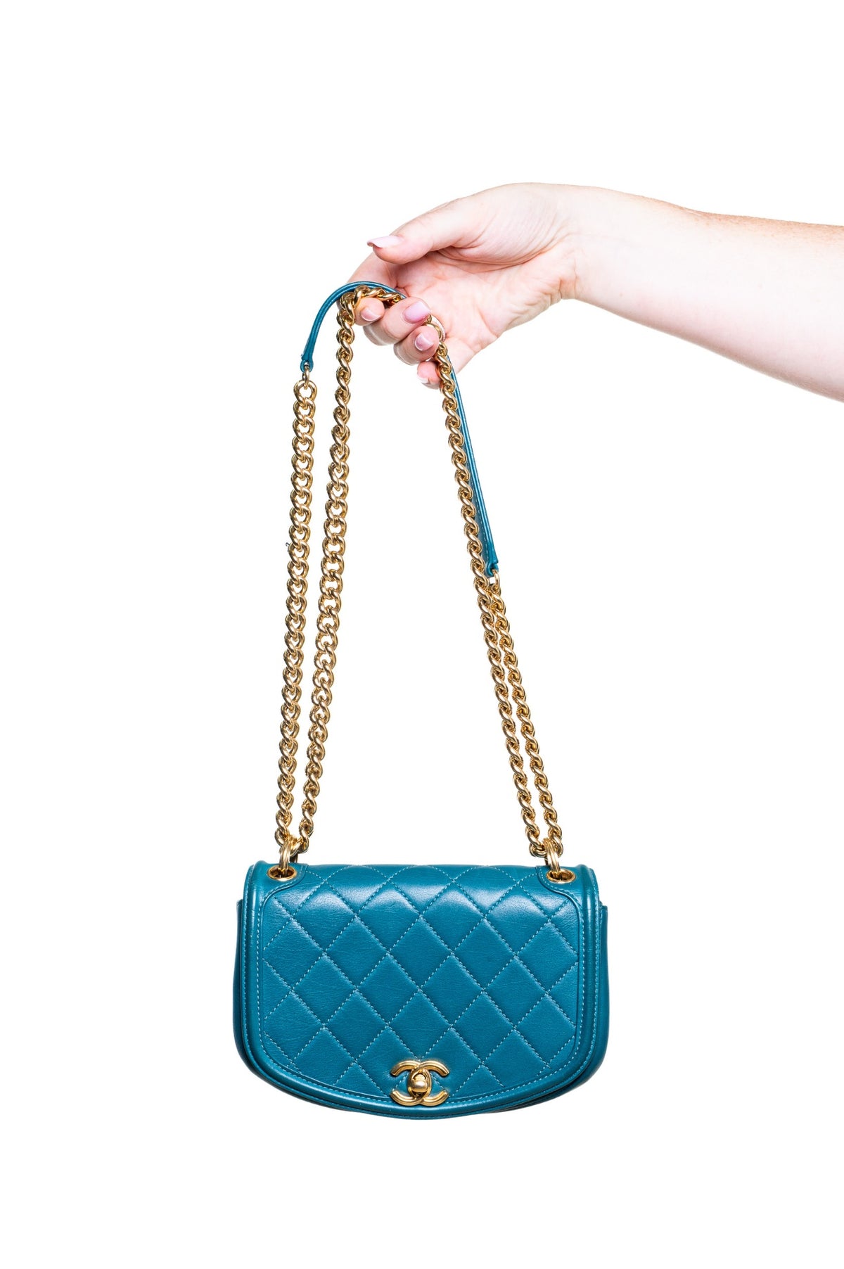 Teal Mini Lambskin Curved Shoulder Bag