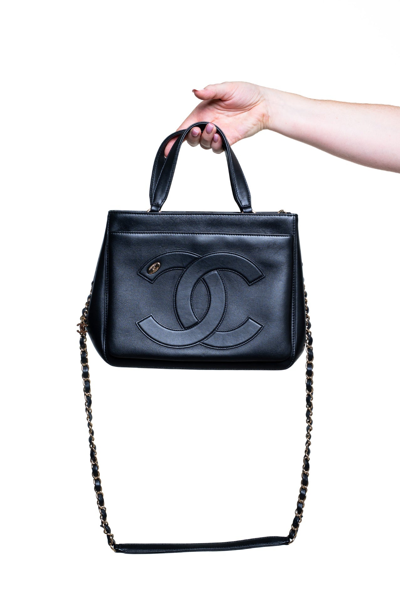 Black Small Lambskin CC Mania Shopping Tote