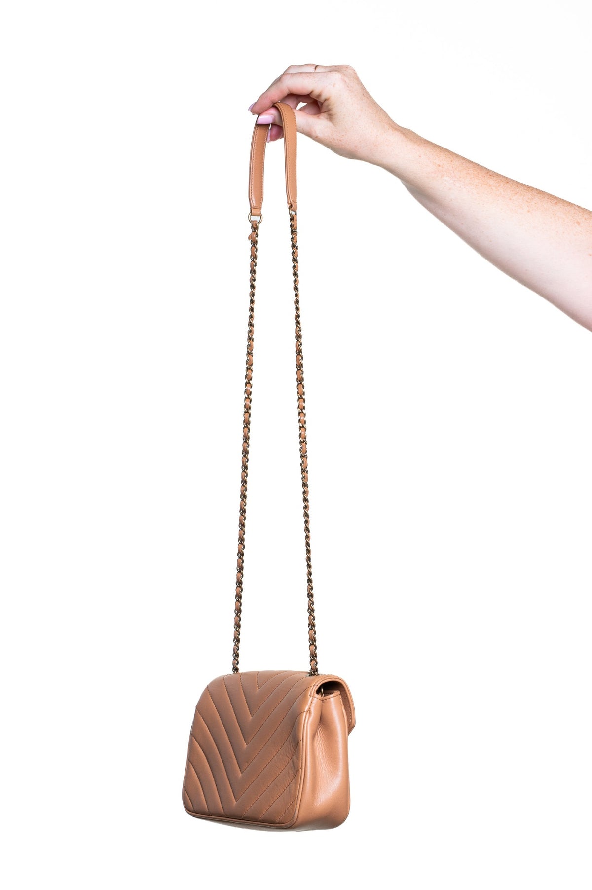 Brown Mini Lambskin Chevron Pyramid CC Flap Bag