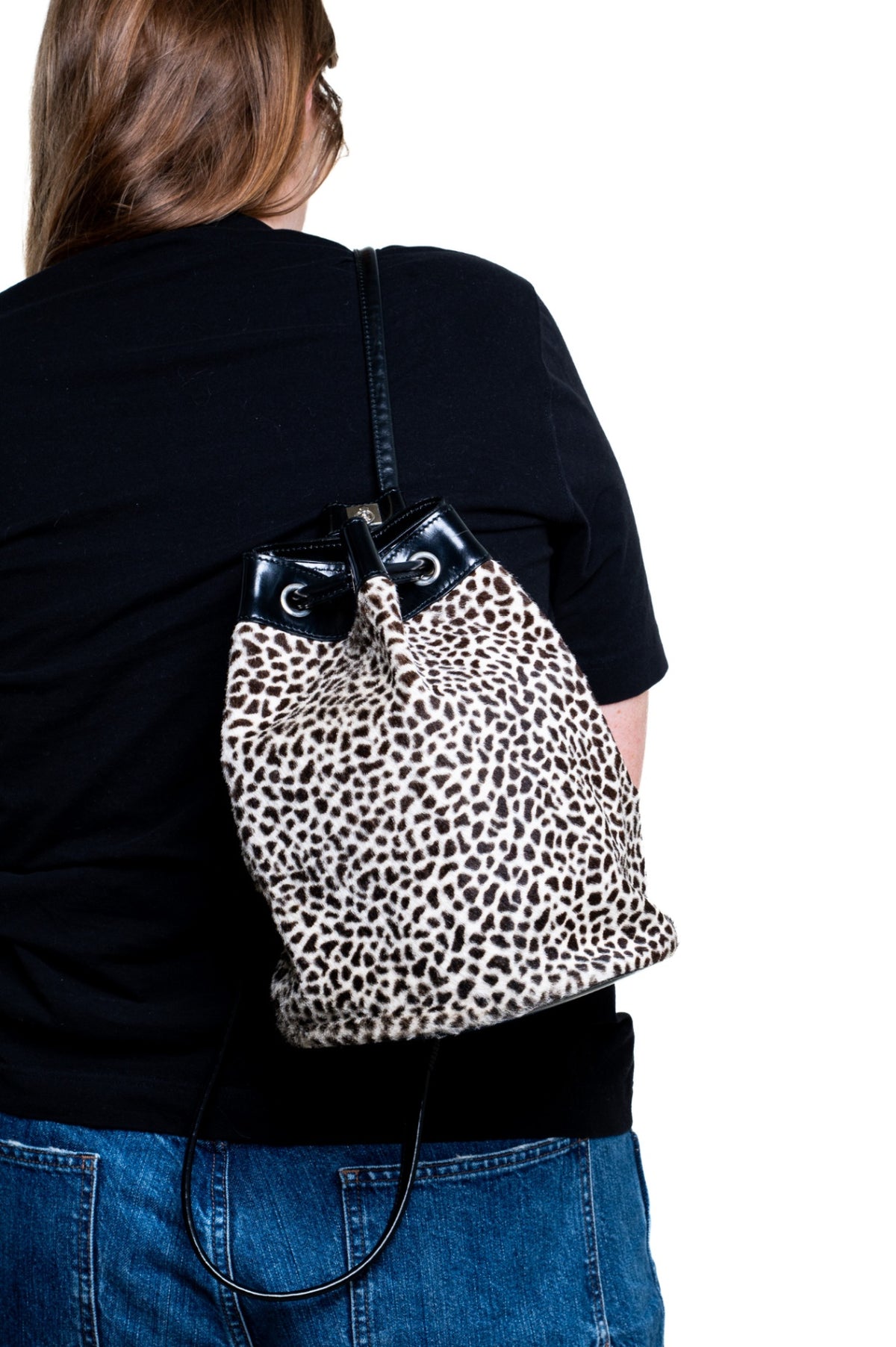 Vintage Animal Print Bucket Backpack