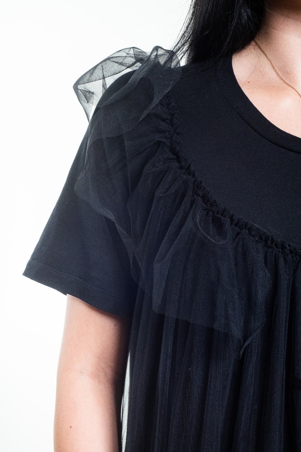 Black Asymmetrical Tulle T-Shirt Dress