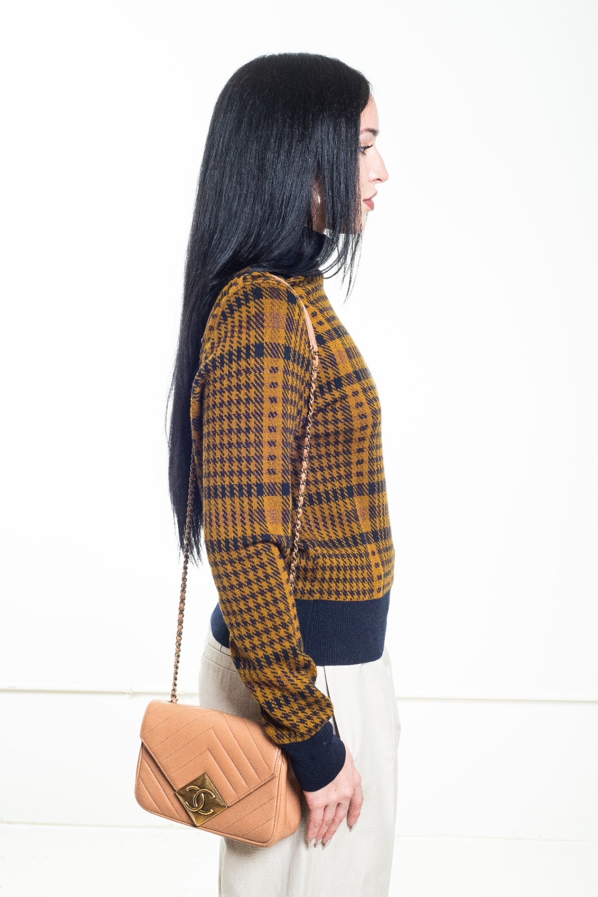 Brown Mini Lambskin Chevron Pyramid CC Flap Bag