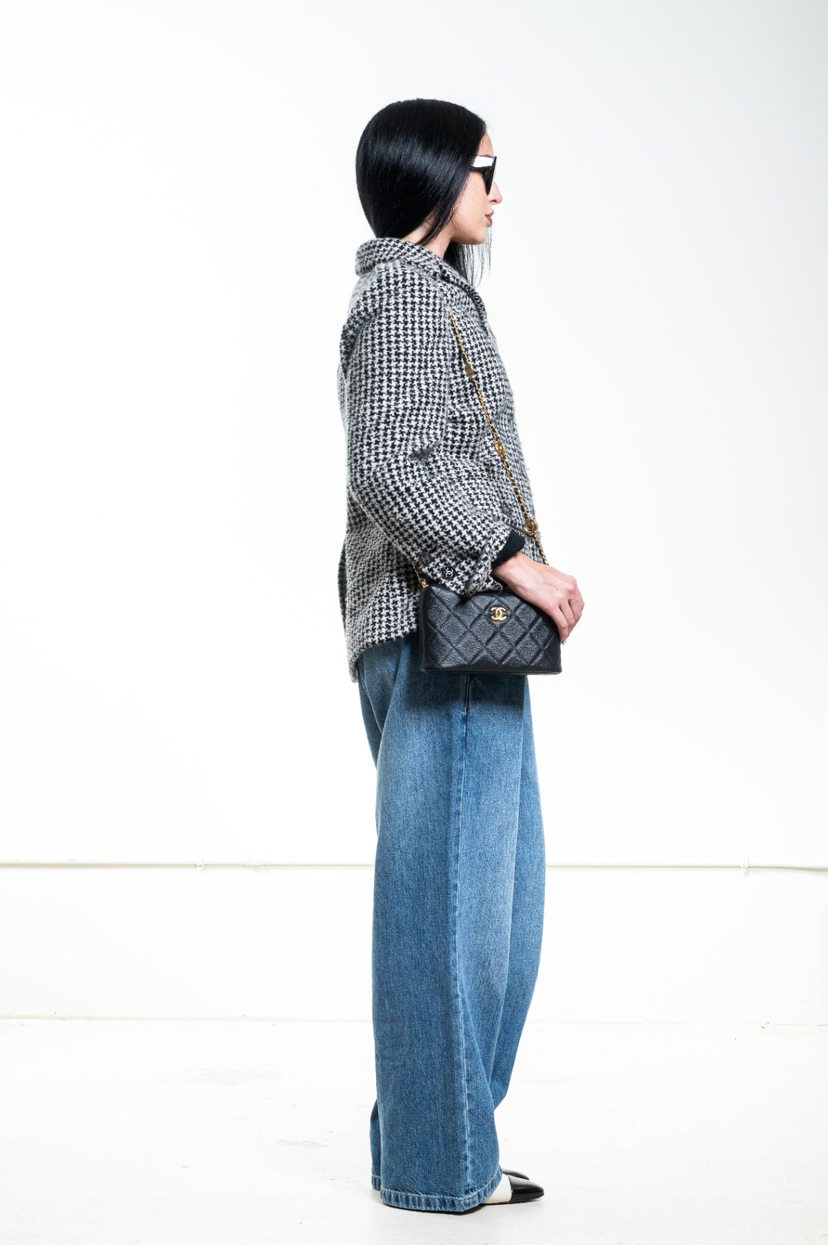 2022 Black and White Houndstooth Tweed Jacket
